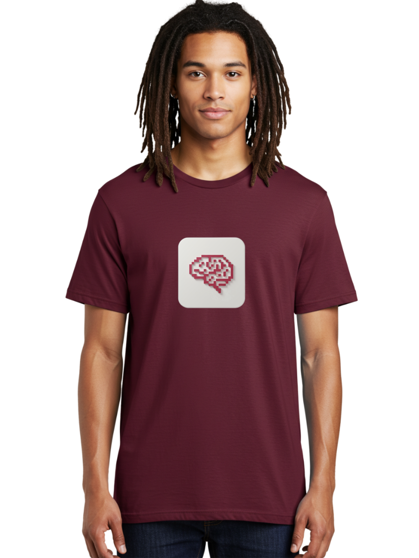 Pixel-Brain Men'S Graphic Tee, 100% Cotton, Comfortable Casual Summer Wear, Machine Washable, Pixel Art Brain, Red Outline, White Background, Rounded Square, Digital Art, Cognitive Icon, Pixelated Design, Brain Illustration, Tech-Inspired Art Bab199 16
