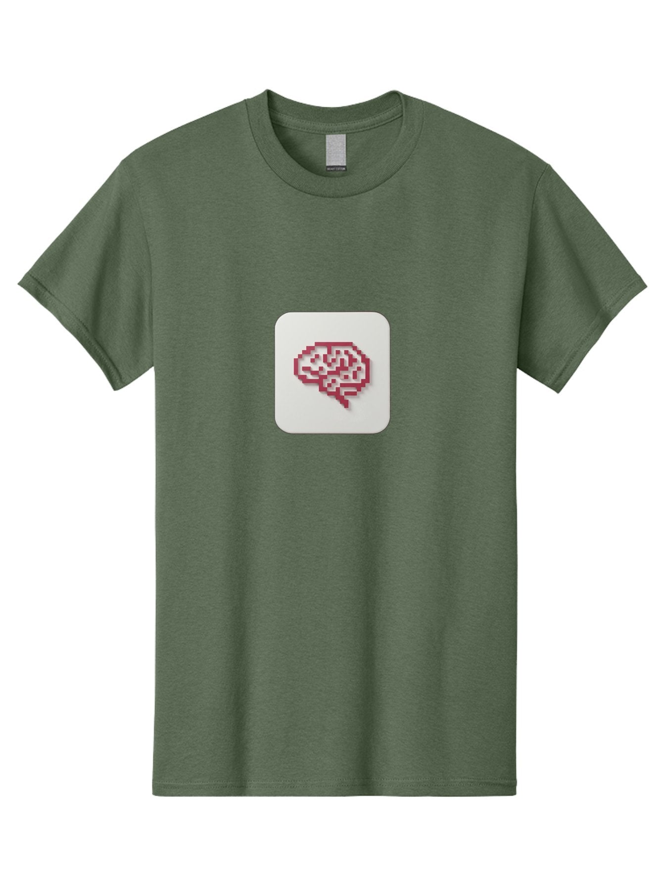 Pixel-Brain Men'S Graphic Tee, 100% Cotton, Comfortable Casual Summer Wear, Machine Washable, Pixel Art Brain, Red Outline, White Background, Rounded Square, Digital Art, Cognitive Icon, Pixelated Design, Brain Illustration, Tech-Inspired Art Bab199 5