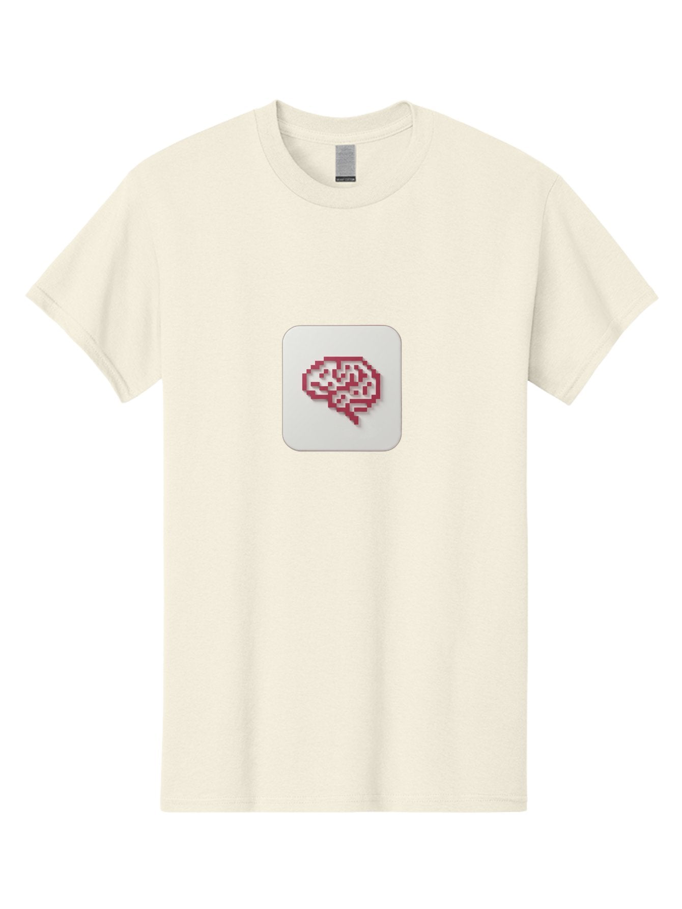 Pixel-Brain Men'S Graphic Tee, 100% Cotton, Comfortable Casual Summer Wear, Machine Washable, Pixel Art Brain, Red Outline, White Background, Rounded Square, Digital Art, Cognitive Icon, Pixelated Design, Brain Illustration, Tech-Inspired Art Bab199 8