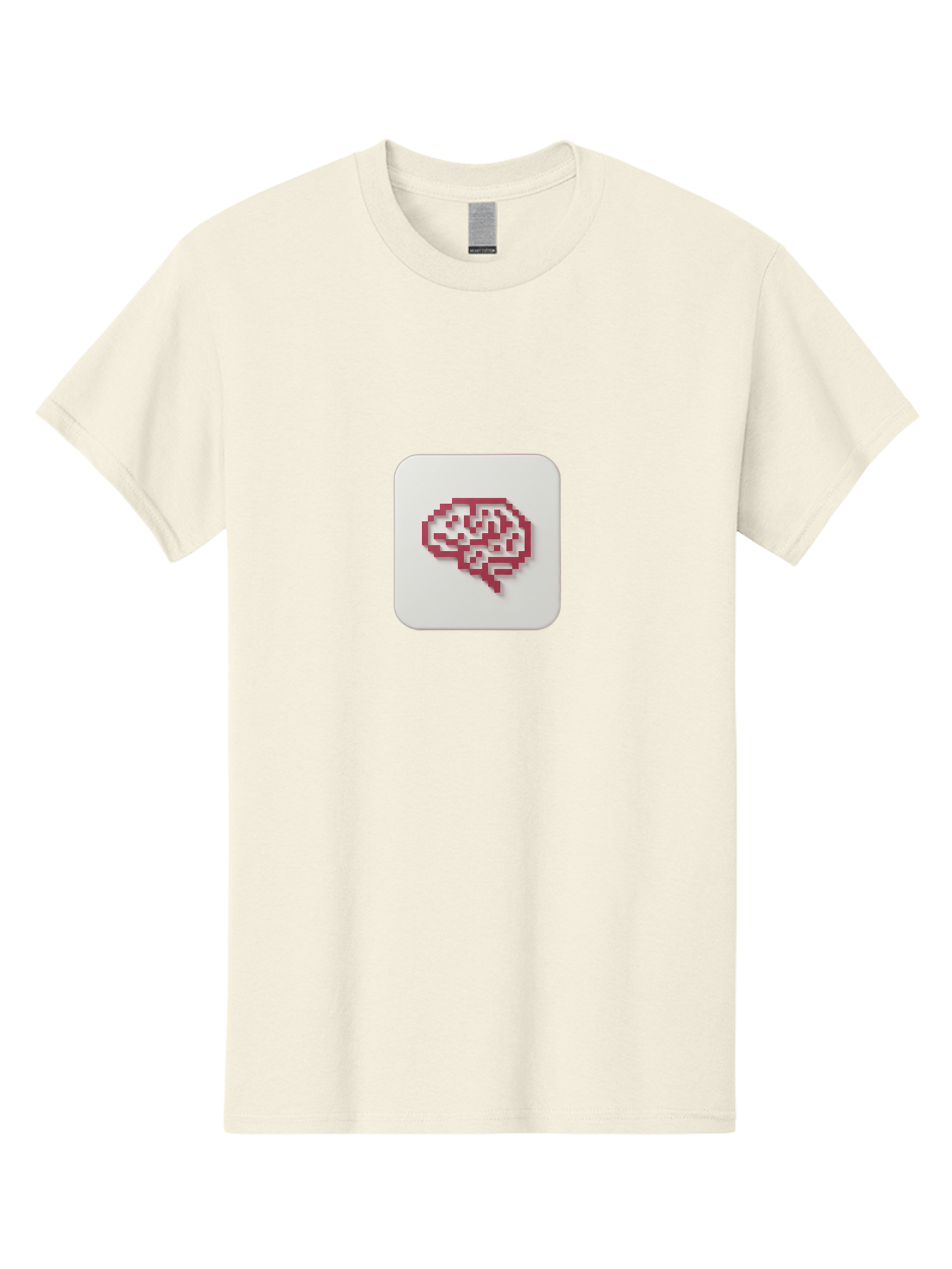 Pixel-Brain Men'S Graphic Tee, 100% Cotton, Comfortable Casual Summer Wear, Machine Washable, Pixel Art Brain, Red Outline, White Background, Rounded Square, Digital Art, Cognitive Icon, Pixelated Design, Brain Illustration, Tech-Inspired Art Bab199 5