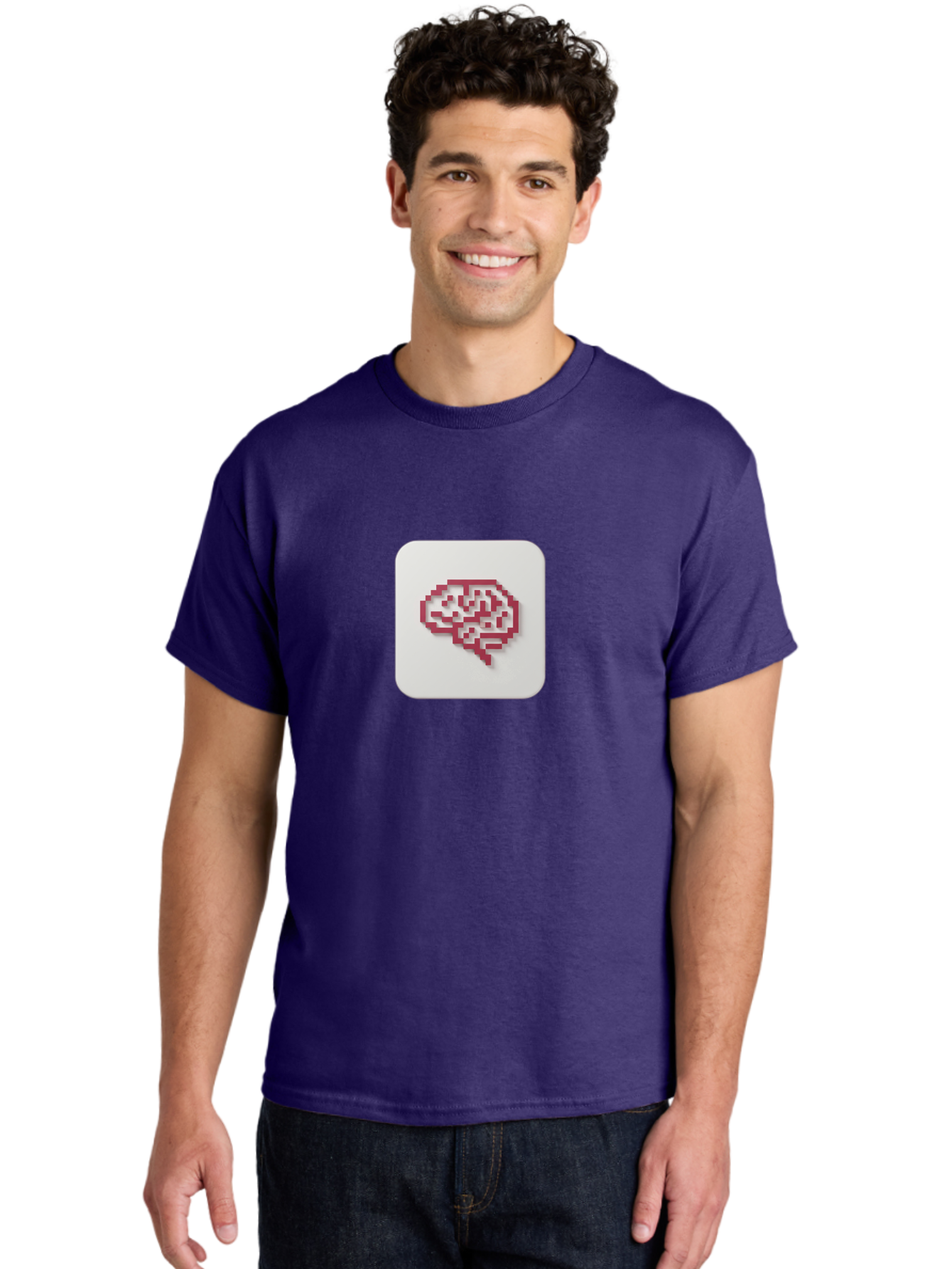 Pixel-Brain Men'S Graphic Tee, 100% Cotton, Comfortable Casual Summer Wear, Machine Washable, Pixel Art Brain, Red Outline, White Background, Rounded Square, Digital Art, Cognitive Icon, Pixelated Design, Brain Illustration, Tech-Inspired Art Bab199 24
