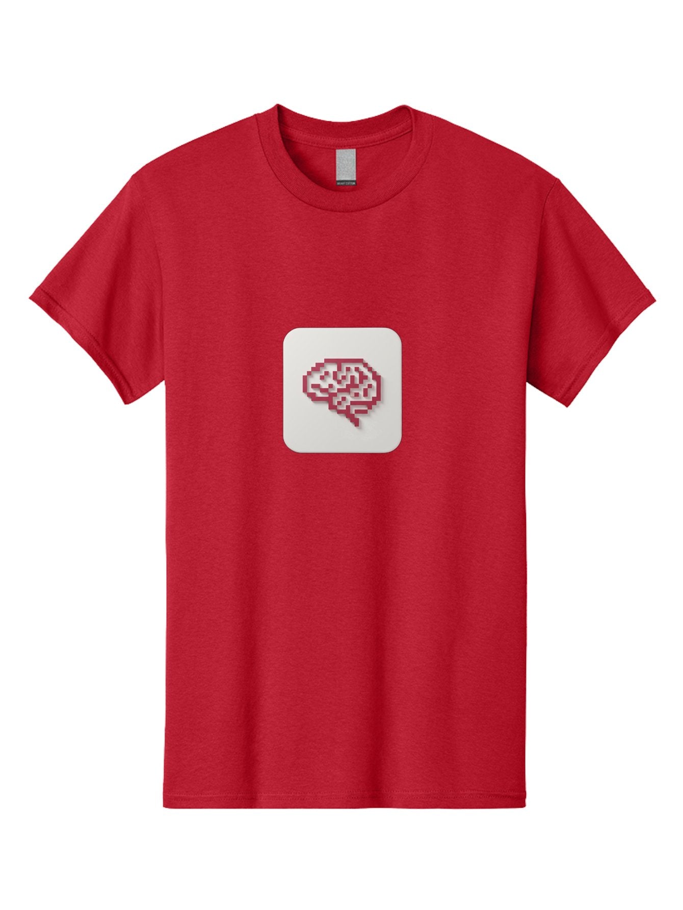 Pixel-Brain Men'S Graphic Tee, 100% Cotton, Comfortable Casual Summer Wear, Machine Washable, Pixel Art Brain, Red Outline, White Background, Rounded Square, Digital Art, Cognitive Icon, Pixelated Design, Brain Illustration, Tech-Inspired Art Bab199 12