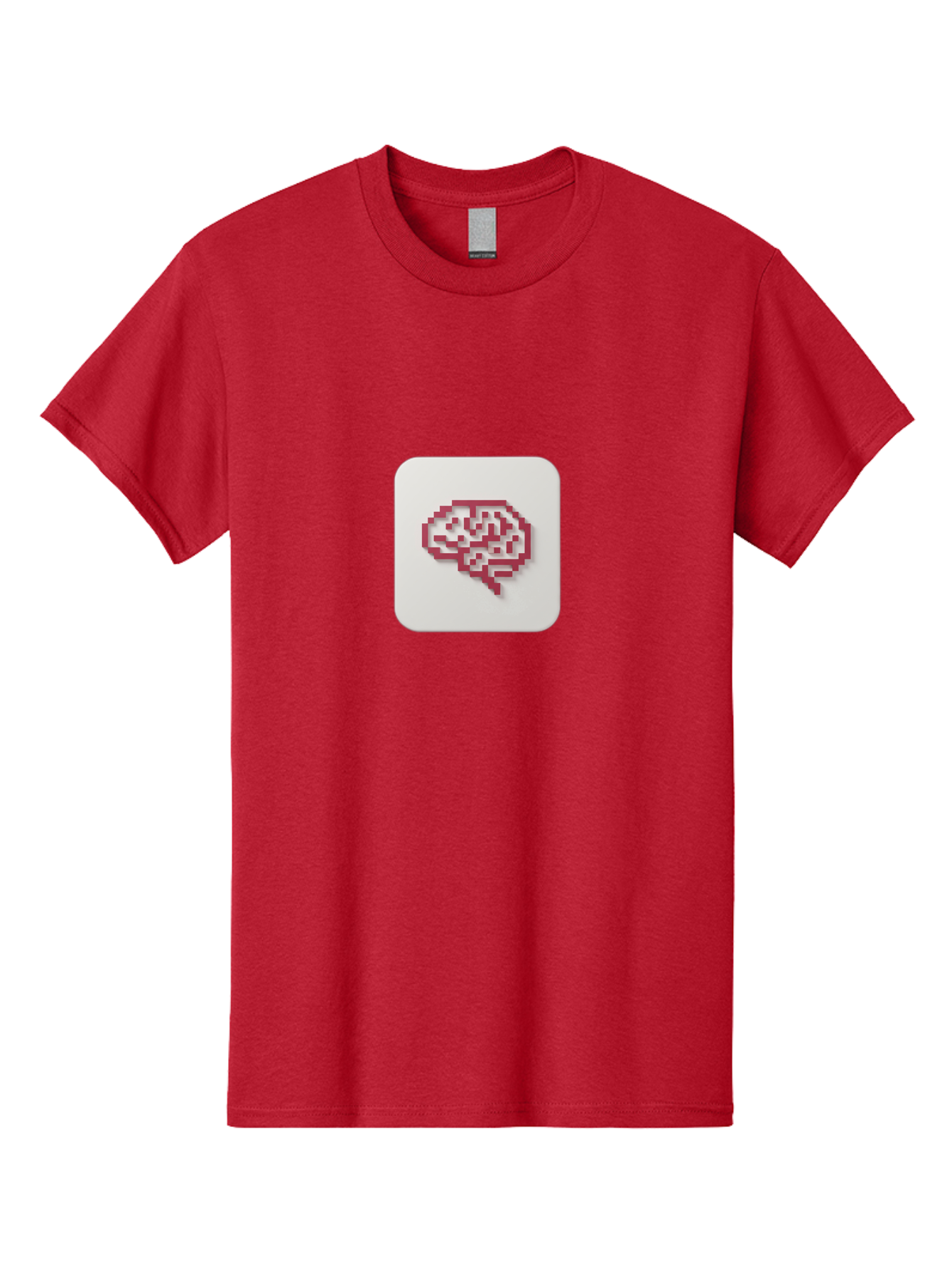 Pixel-Brain Men'S Graphic Tee, 100% Cotton, Comfortable Casual Summer Wear, Machine Washable, Pixel Art Brain, Red Outline, White Background, Rounded Square, Digital Art, Cognitive Icon, Pixelated Design, Brain Illustration, Tech-Inspired Art Bab199 25