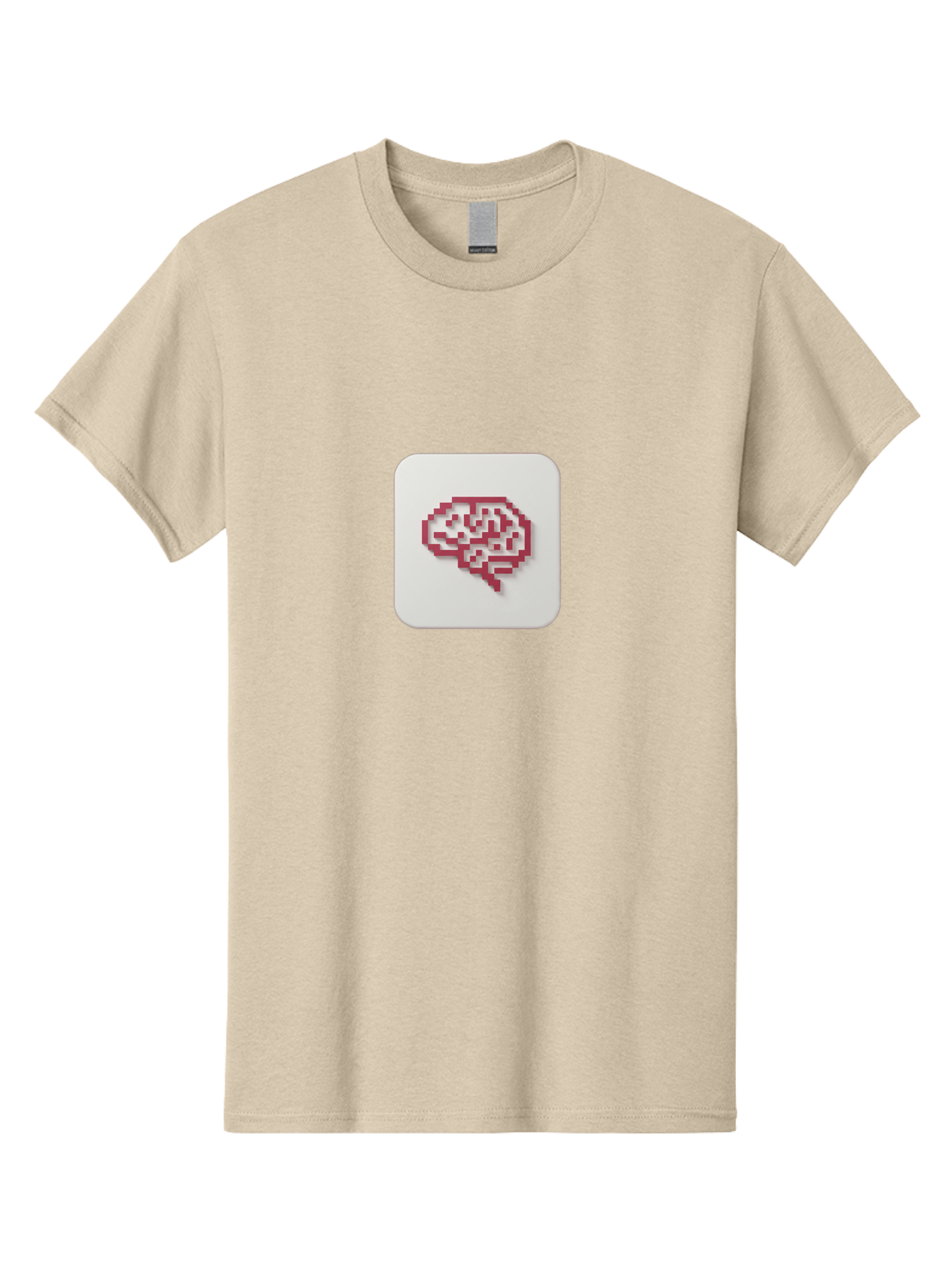 Pixel-Brain Men'S Graphic Tee, 100% Cotton, Comfortable Casual Summer Wear, Machine Washable, Pixel Art Brain, Red Outline, White Background, Rounded Square, Digital Art, Cognitive Icon, Pixelated Design, Brain Illustration, Tech-Inspired Art Bab199 3