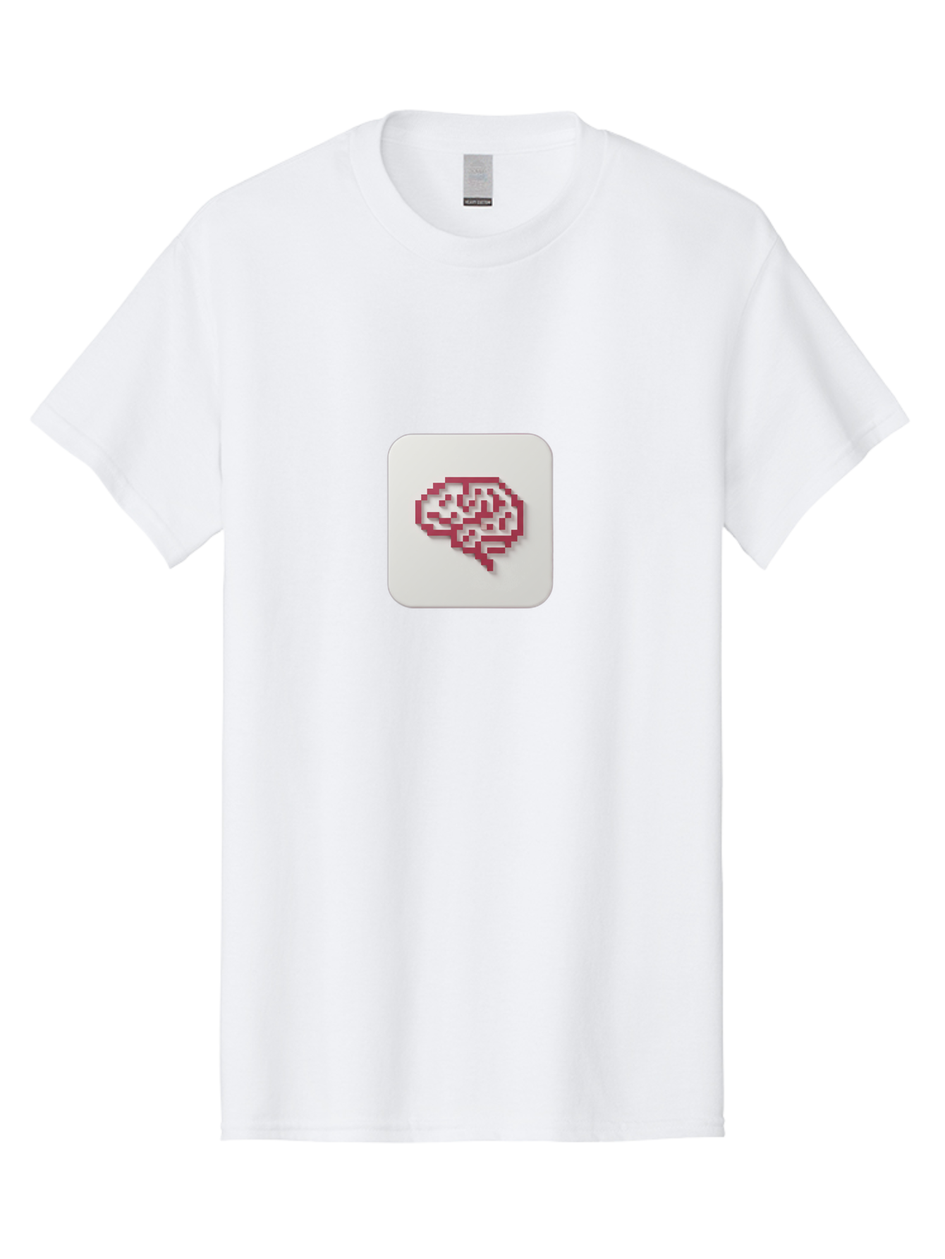 Pixel-Brain Men'S Graphic Tee, 100% Cotton, Comfortable Casual Summer Wear, Machine Washable, Pixel Art Brain, Red Outline, White Background, Rounded Square, Digital Art, Cognitive Icon, Pixelated Design, Brain Illustration, Tech-Inspired Art Bab199 7
