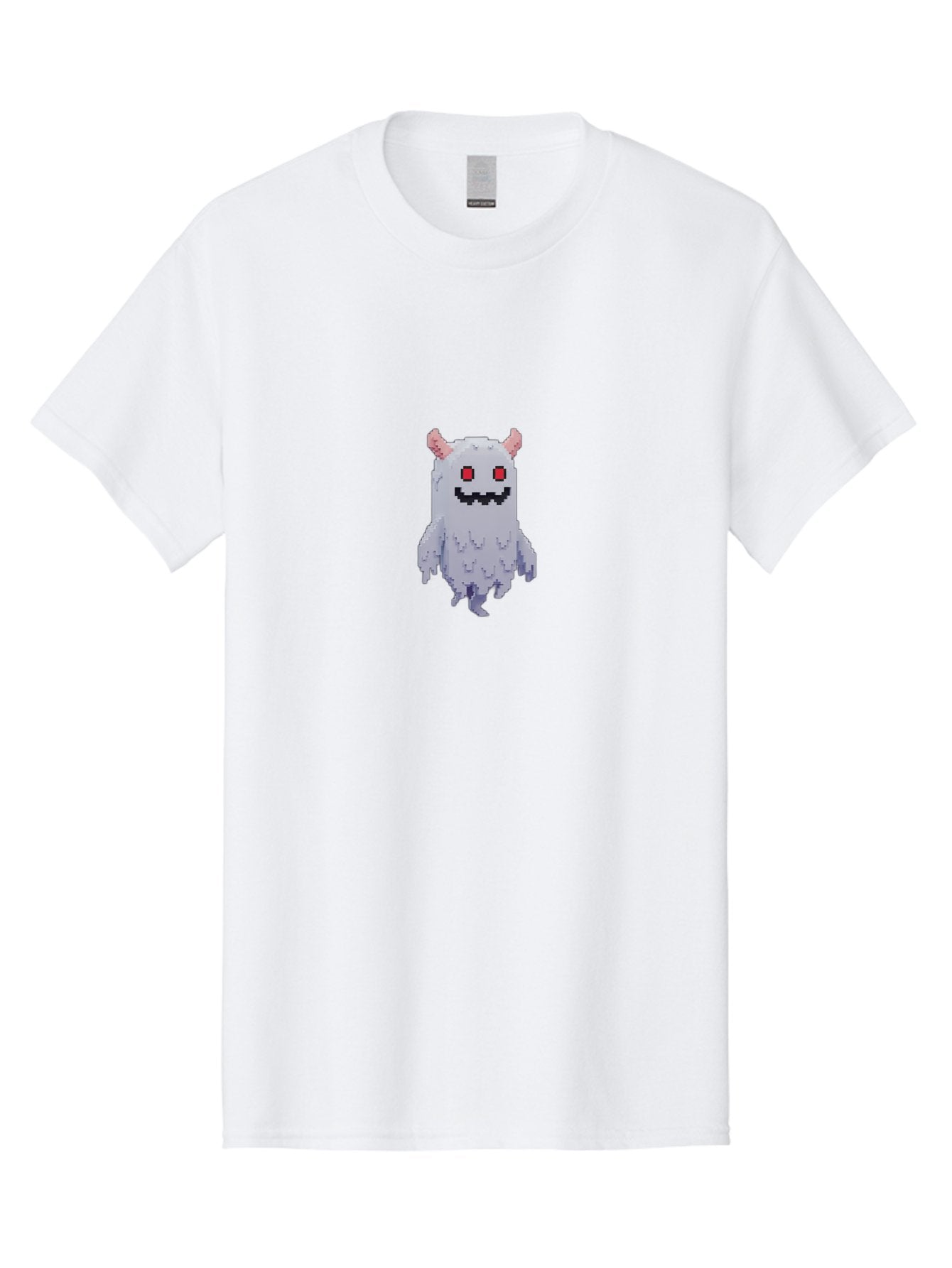 Pixel-Monster Men'S Graphic Tee, 100% Cotton, Comfortable Casual Summer Wear, Machine Washable, Pixel Art Character, Cute Monster, Red Eyes, Black Smile, Pink Horns, Furry Creature, Cartoonish, Fun Design, Playful Graphics, Retro Gaming, Bab200