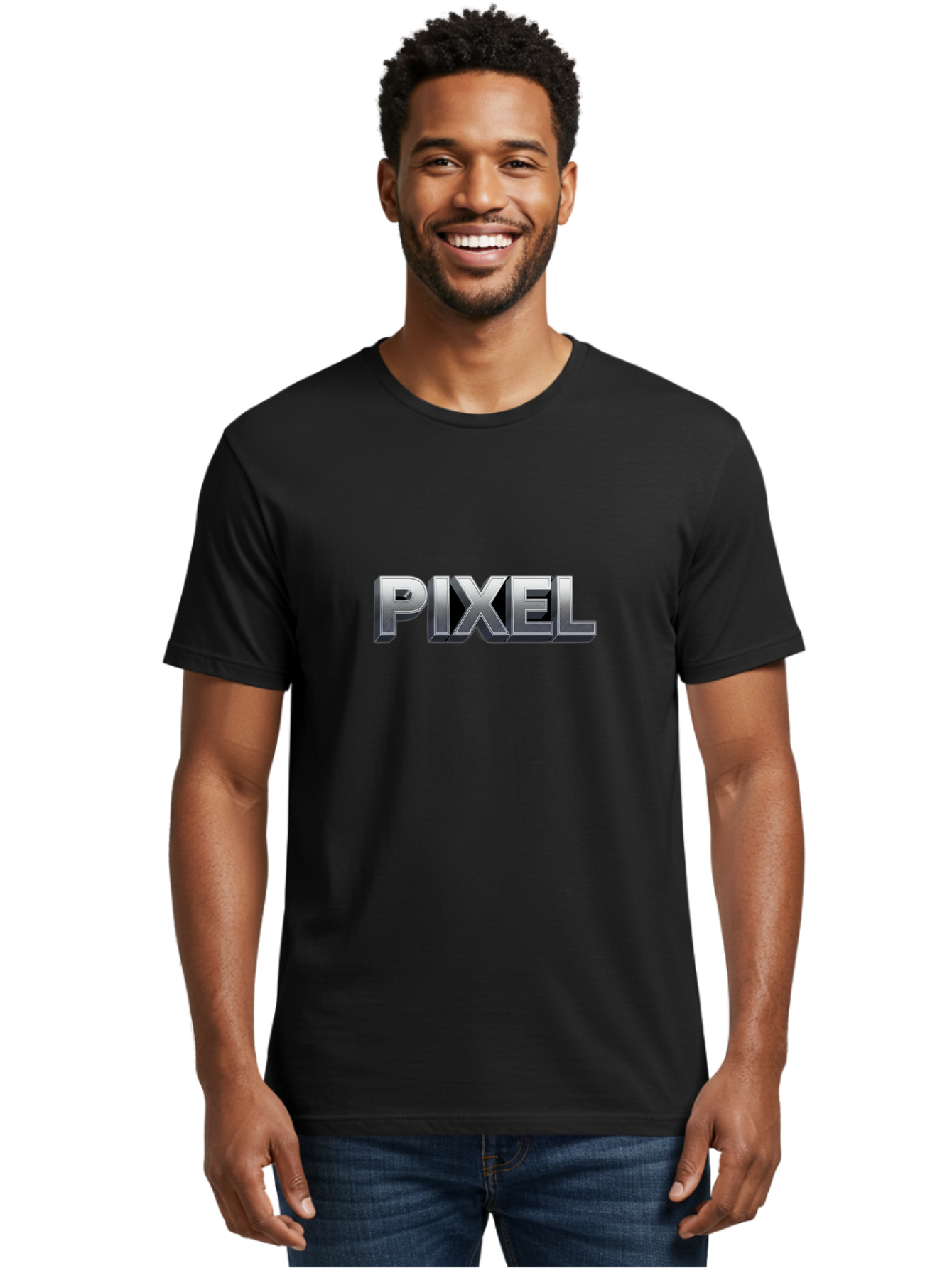 Pixel Men'S Graphic Tee, 100% Cotton, Comfortable Casual Summer Wear, Machine Washable, Pixel Art, Digital Graphics, Metallic Text, Chrome Effect, 3D Typography, Video Game Style, Graphic Design Element Bab201 30