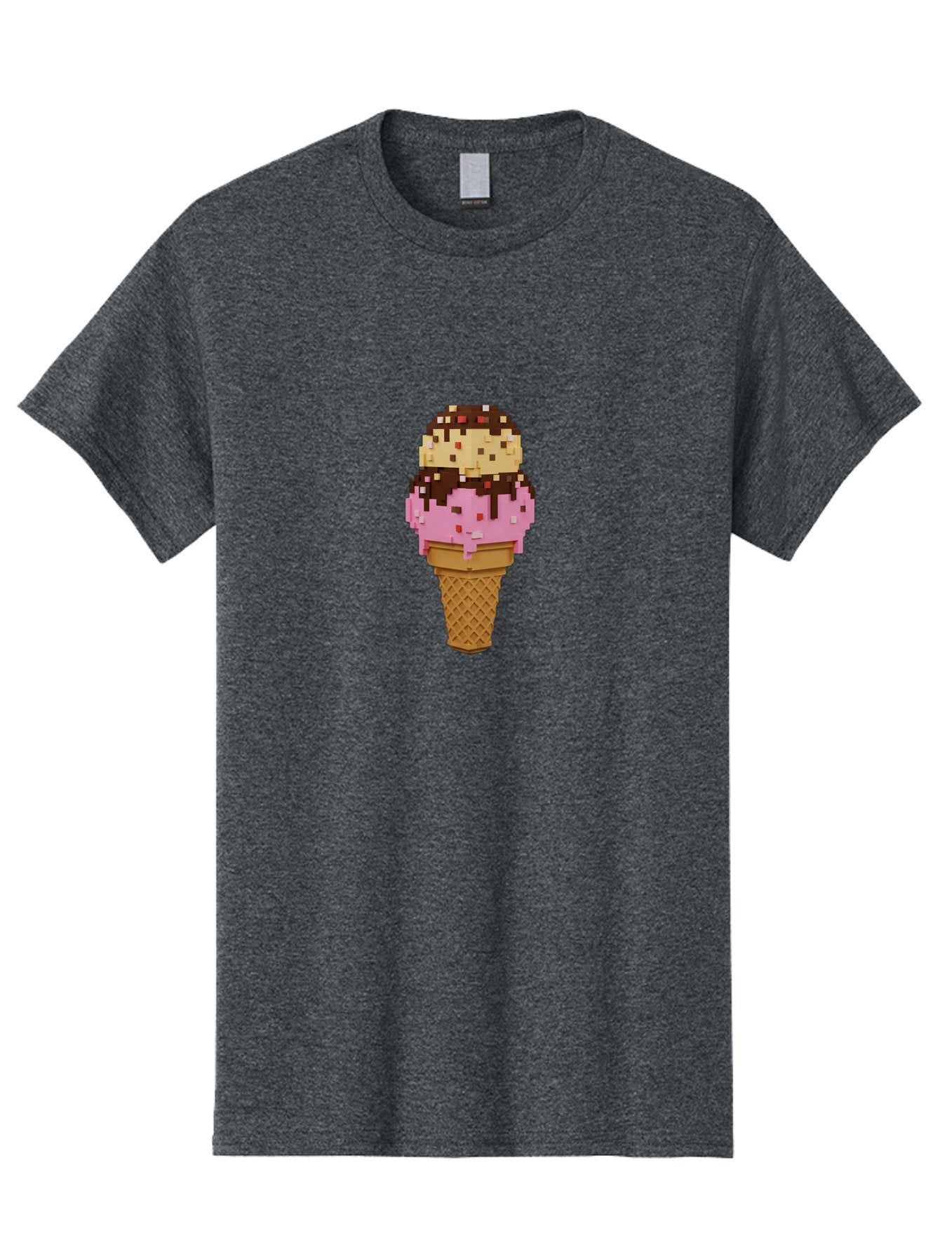 Pixelated-Ice-Cream Men'S Graphic Tee, 100% Cotton, Comfortable Casual Summer Wear, Machine Washable, Pixel Art Ice Cream, Digital Dessert, Sweet Treat, Colorful Sprinkles, Chocolate Sauce, Vanilla And Strawberry Ice Cream, Melting Ice Cream, Bab202 5