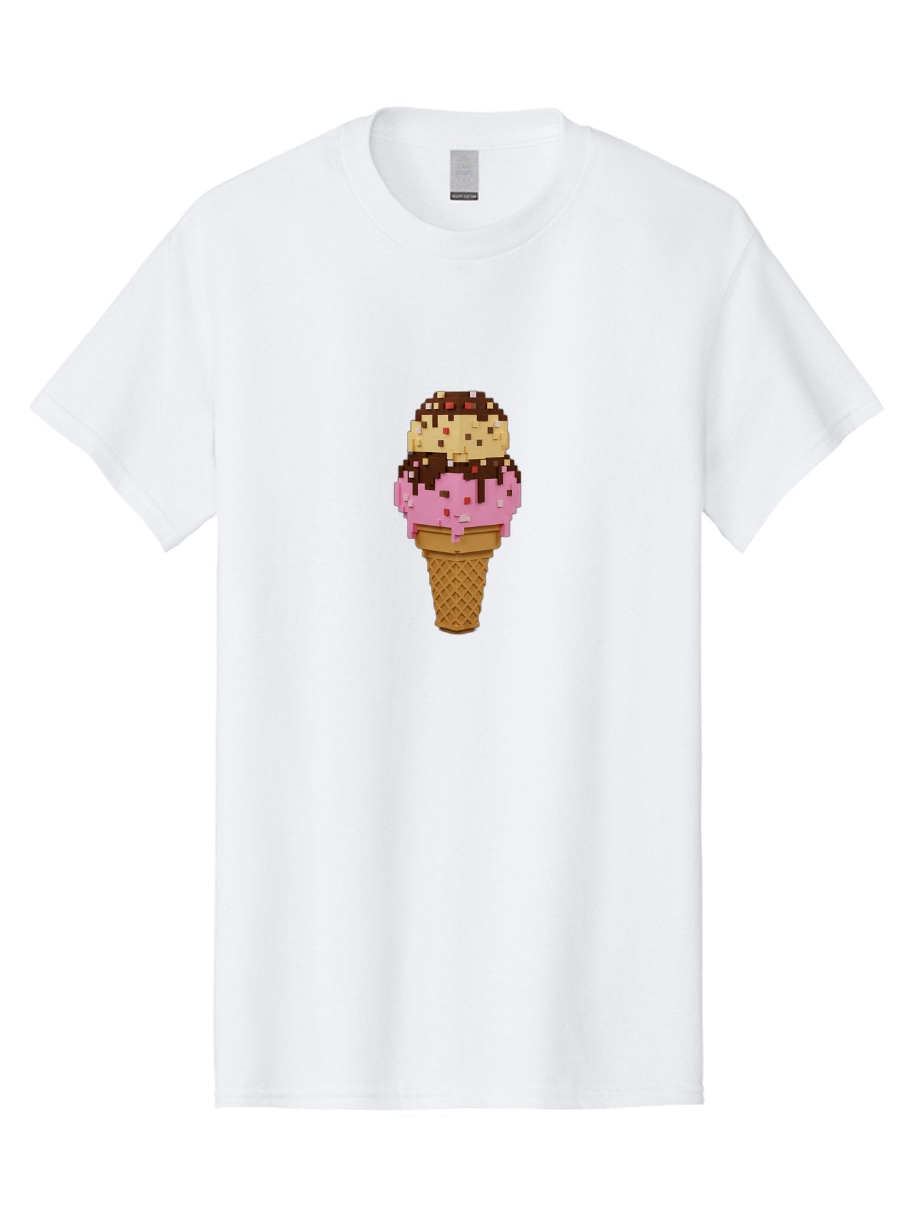 Pixelated-Ice-Cream Men'S Graphic Tee, 100% Cotton, Comfortable Casual Summer Wear, Machine Washable, Pixel Art Ice Cream, Digital Dessert, Sweet Treat, Colorful Sprinkles, Chocolate Sauce, Vanilla And Strawberry Ice Cream, Melting Ice Cream, Bab202 7
