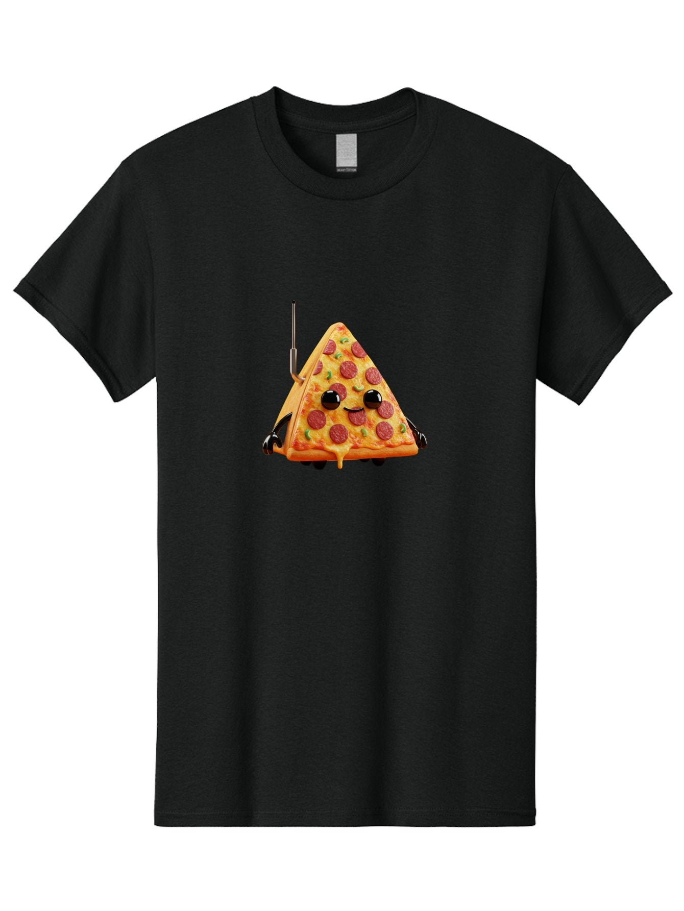 Pizza-Slice-Robot Men'S Graphic Tee, 100% Cotton, Comfortable Casual Summer Wear, Machine Washable, Pepperoni Pizza Slice, Cartoon Character, Robot Arms, Green Herbs, Melted Cheese, Foodie Fun, Animated Food, Robot Pizza Bab205