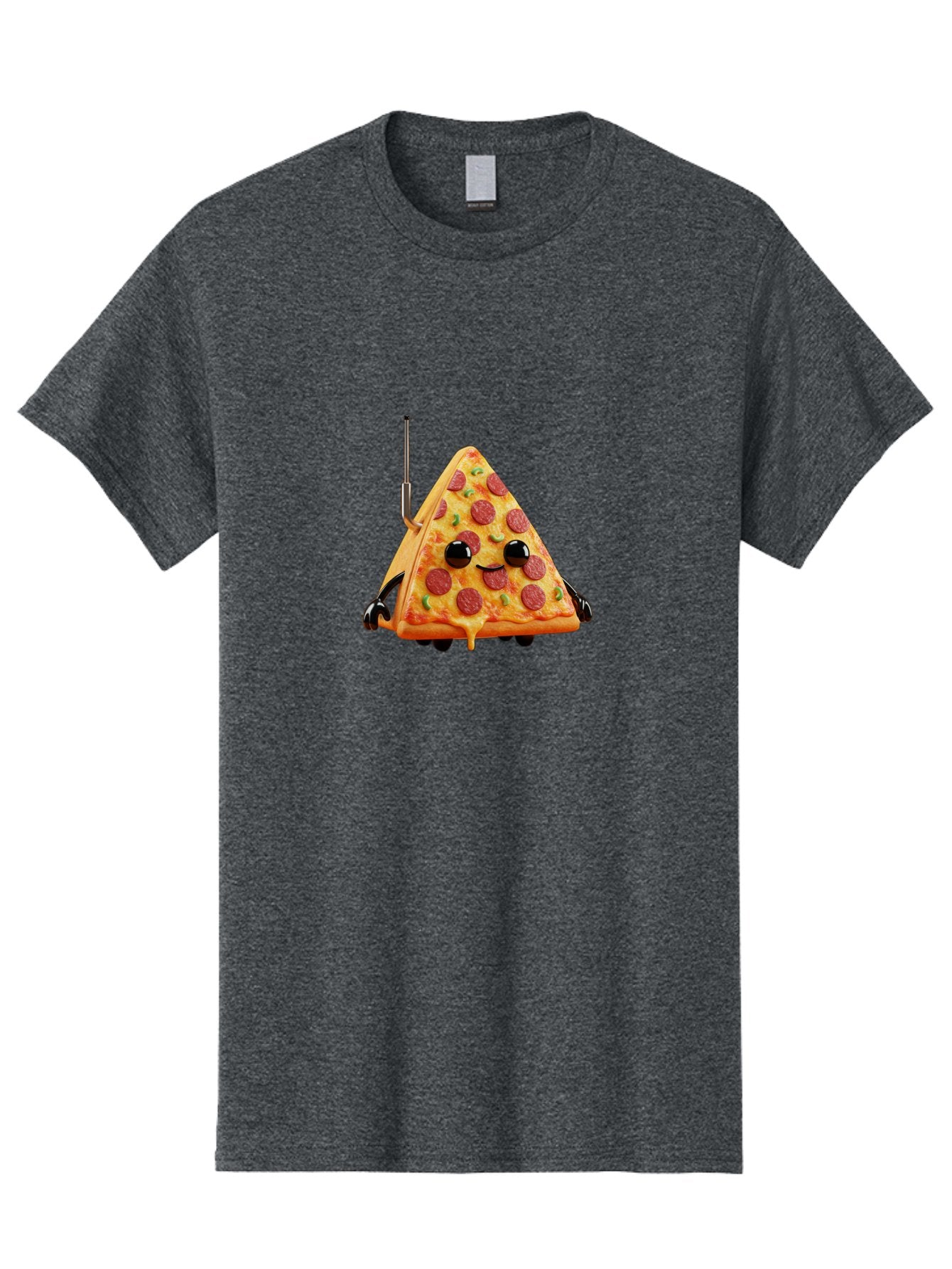 Pizza-Slice-Robot Men'S Graphic Tee, 100% Cotton, Comfortable Casual Summer Wear, Machine Washable, Pepperoni Pizza Slice, Cartoon Character, Robot Arms, Green Herbs, Melted Cheese, Foodie Fun, Animated Food, Robot Pizza Bab205