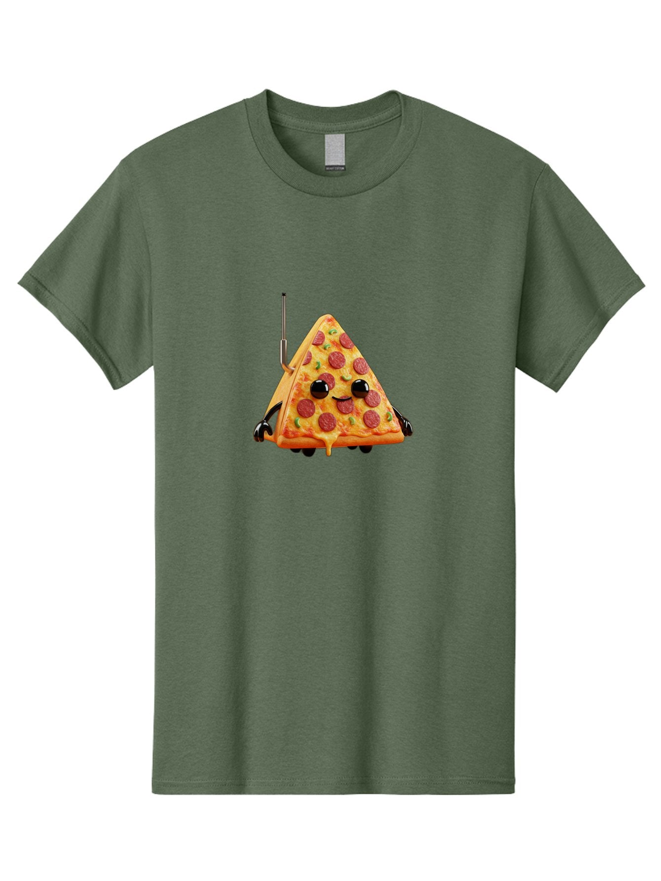 Pizza-Slice-Robot Men'S Graphic Tee, 100% Cotton, Comfortable Casual Summer Wear, Machine Washable, Pepperoni Pizza Slice, Cartoon Character, Robot Arms, Green Herbs, Melted Cheese, Foodie Fun, Animated Food, Robot Pizza Bab205 8
