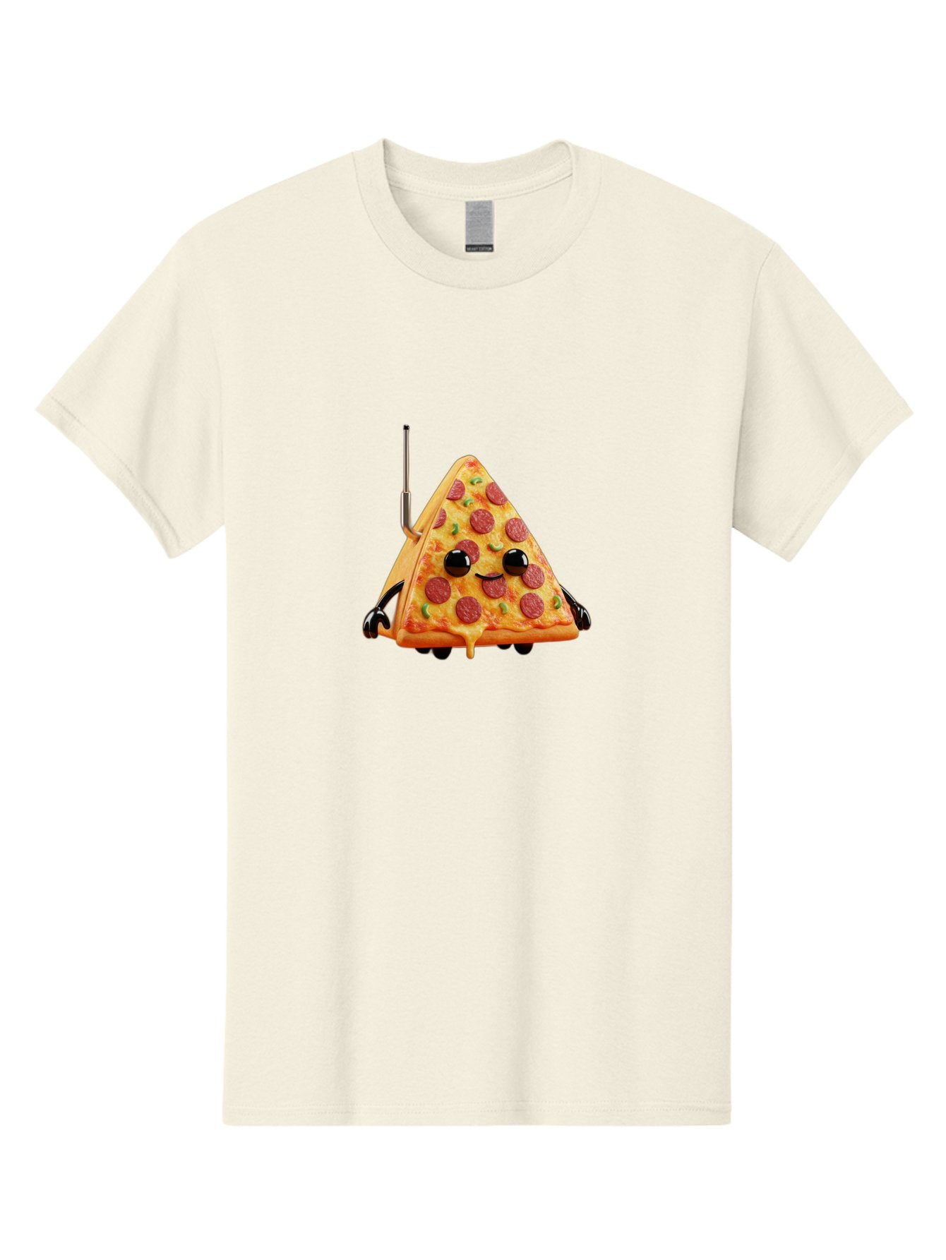 Pizza-Slice-Robot Men'S Graphic Tee, 100% Cotton, Comfortable Casual Summer Wear, Machine Washable, Pepperoni Pizza Slice, Cartoon Character, Robot Arms, Green Herbs, Melted Cheese, Foodie Fun, Animated Food, Robot Pizza Bab205 4