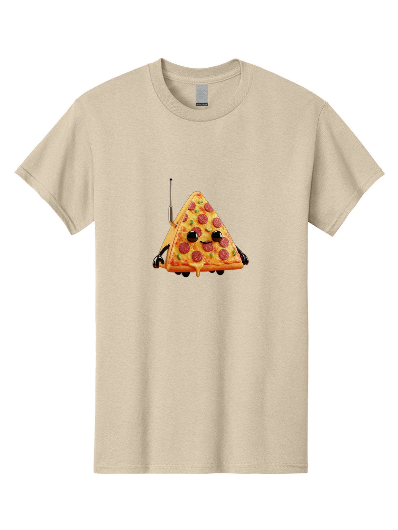 Pizza-Slice-Robot Men'S Graphic Tee, 100% Cotton, Comfortable Casual Summer Wear, Machine Washable, Pepperoni Pizza Slice, Cartoon Character, Robot Arms, Green Herbs, Melted Cheese, Foodie Fun, Animated Food, Robot Pizza Bab205 5