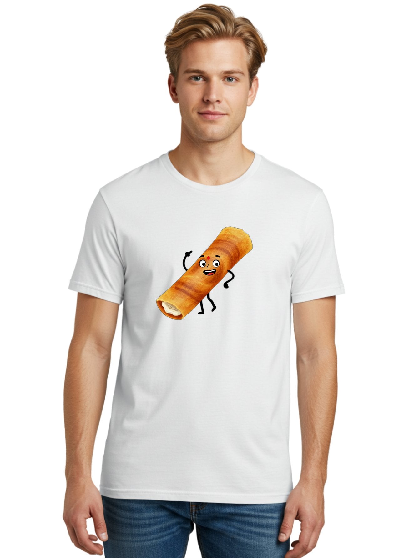 Plain-Dosa Men'S Graphic Tee, 100% Cotton, Comfortable Casual Summer Wear, Machine Washable, Cartoon Paan Masala, Indian Street Food, Delicious Treats, Crunchy Texture, Happy Face, Bindi, Mouth-Watering, Tasty Snack, Paan Delight Bab206 20