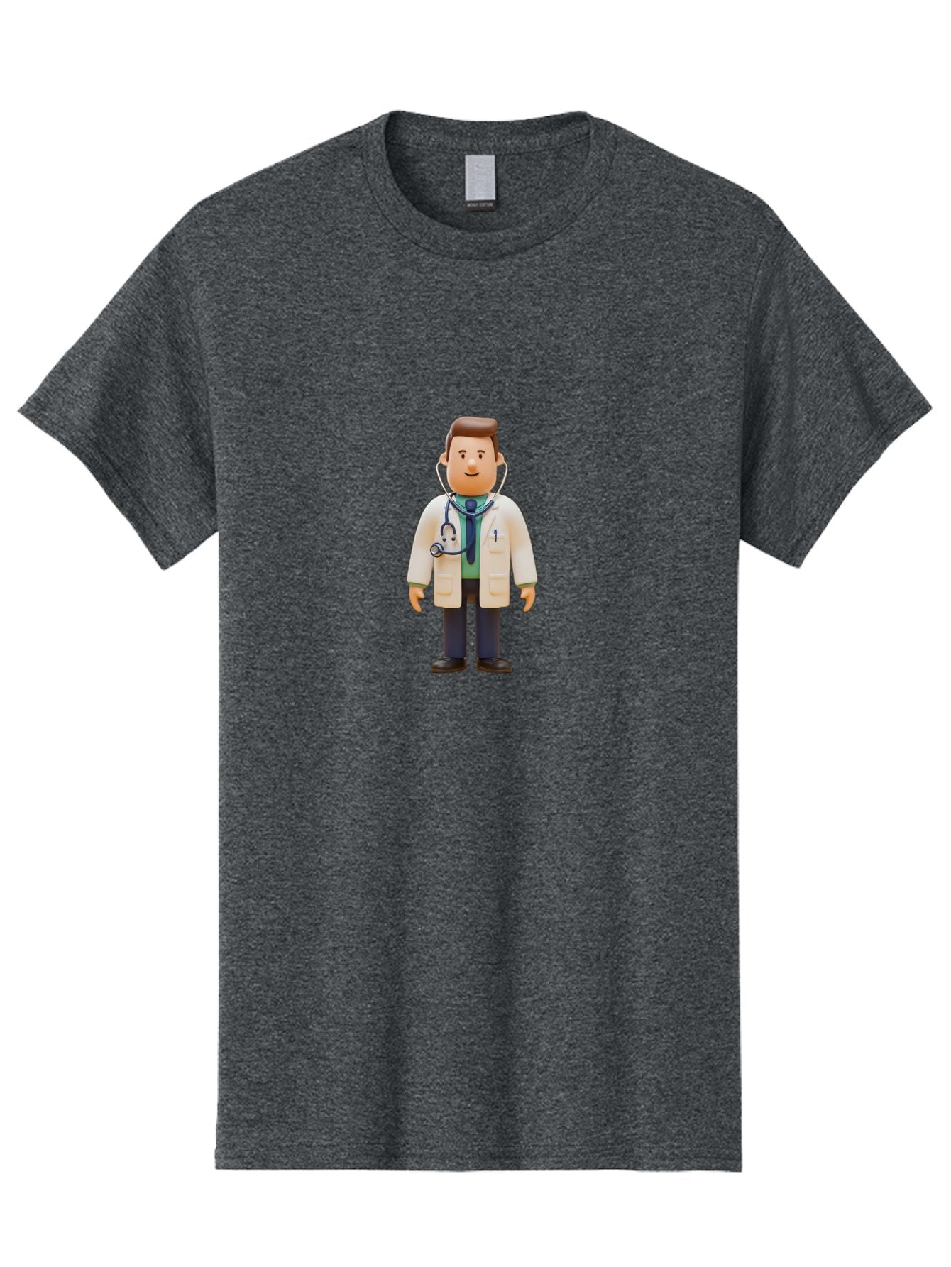 Playmobil-Doctor Men'S Graphic Tee, 100% Cotton, Comfortable Casual Summer Wear, Machine Washable, Cartoon Doctor, Medical Professional, Stethoscope Around Neck, White Lab Coat, Blue Tie, Playmobil Figure, Medical Illustration, Bab209 4