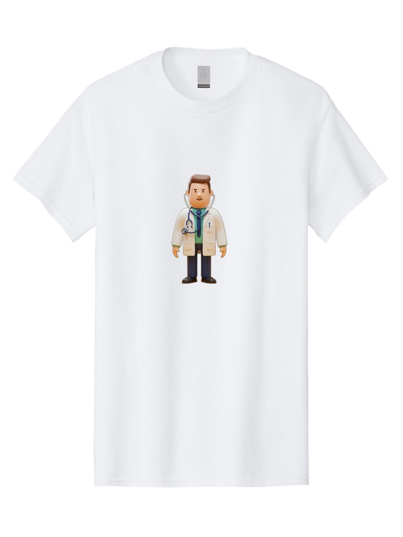 Playmobil-Doctor Men'S Graphic Tee, 100% Cotton, Comfortable Casual Summer Wear, Machine Washable, Cartoon Doctor, Medical Professional, Stethoscope Around Neck, White Lab Coat, Blue Tie, Playmobil Figure, Medical Illustration, Bab209 6