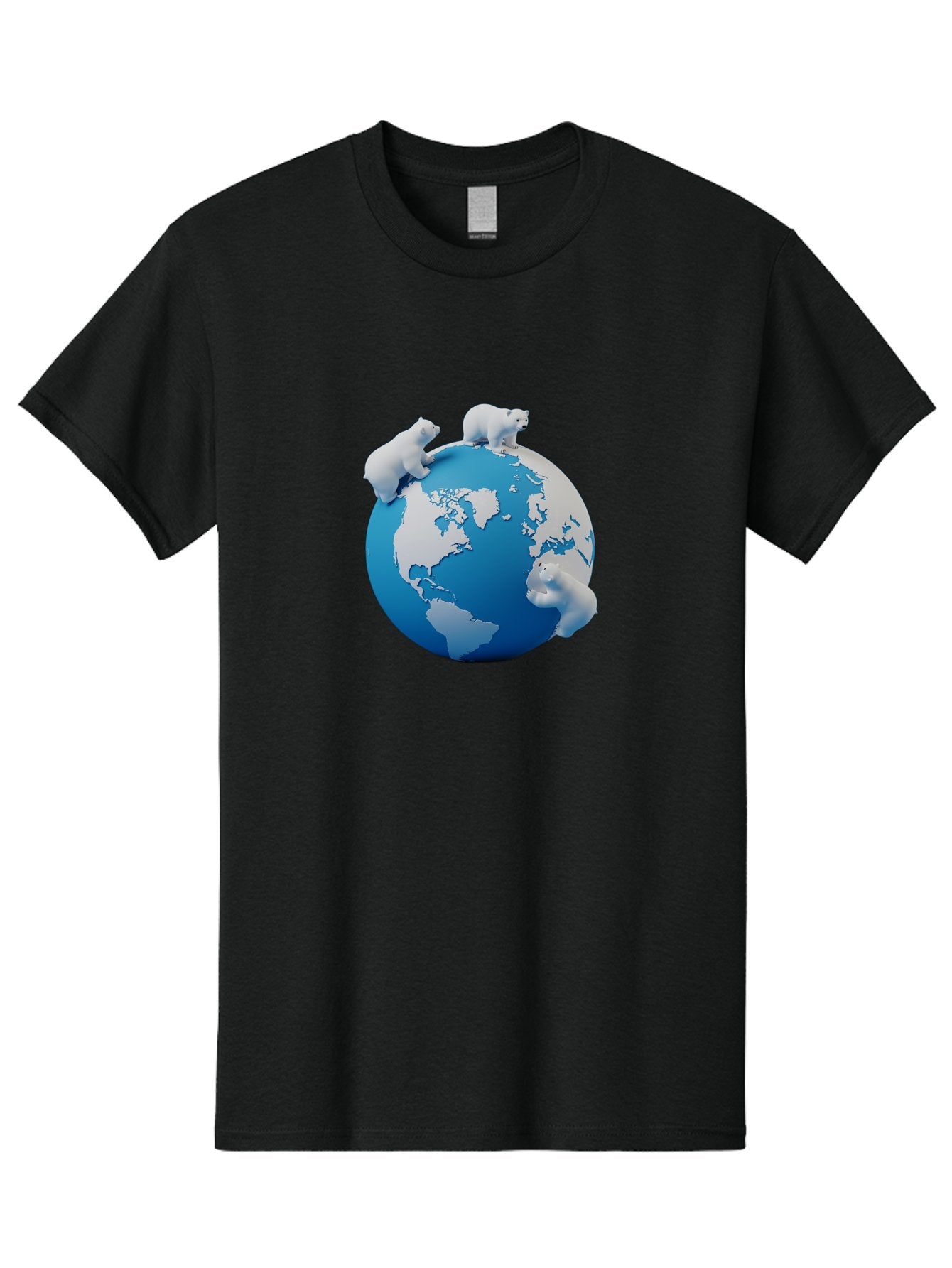 Polar-Bears-On-Globe Men'S Graphic Tee, 100% Cotton, Comfortable Casual Summer Wear, Machine Washable, Polar Bears On Globe, Global Unity, World Map, Wildlife Conservation, Environmental Awareness, Polar Bear Protection, Eco-Friendly, Bab210 11