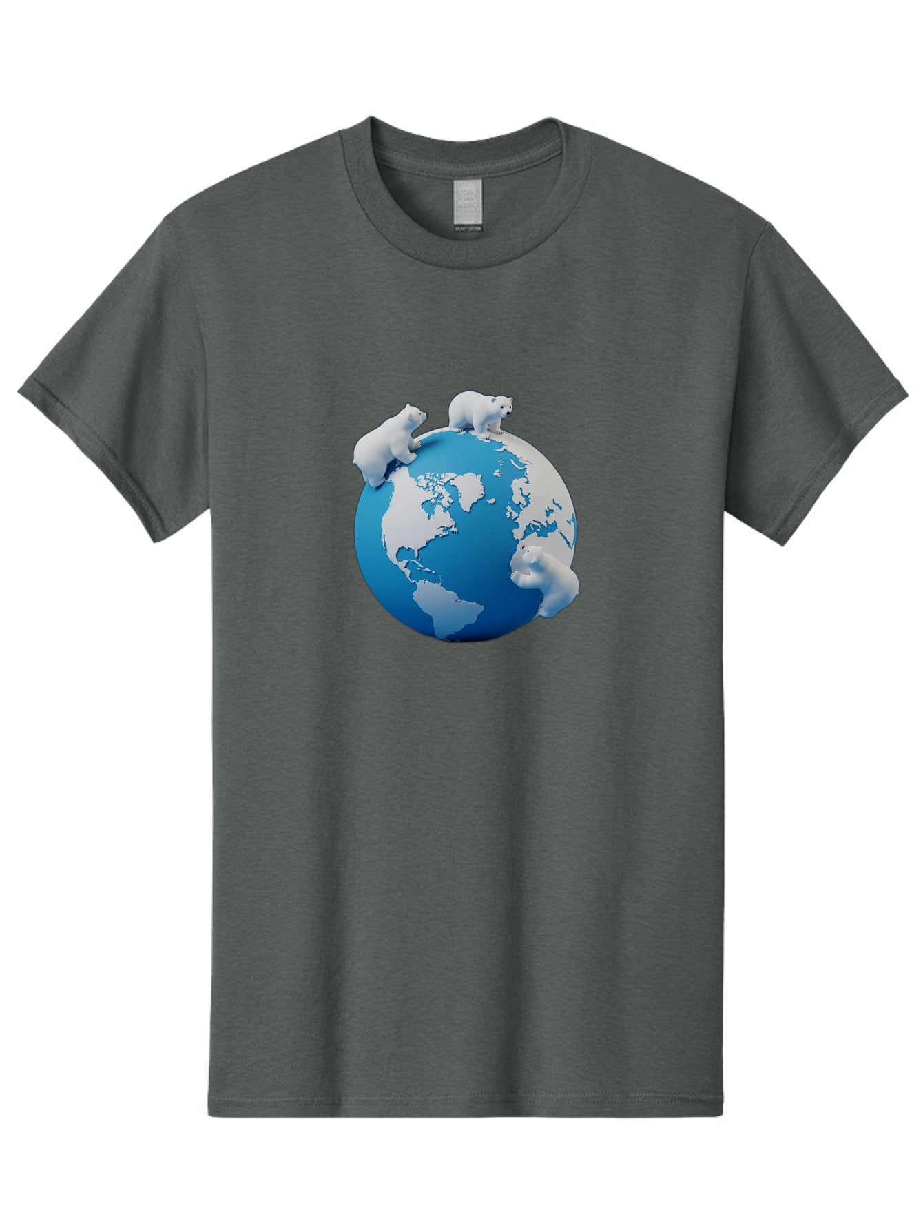 Polar-Bears-On-Globe Men'S Graphic Tee, 100% Cotton, Comfortable Casual Summer Wear, Machine Washable, Polar Bears On Globe, Global Unity, World Map, Wildlife Conservation, Environmental Awareness, Polar Bear Protection, Eco-Friendly, Bab210