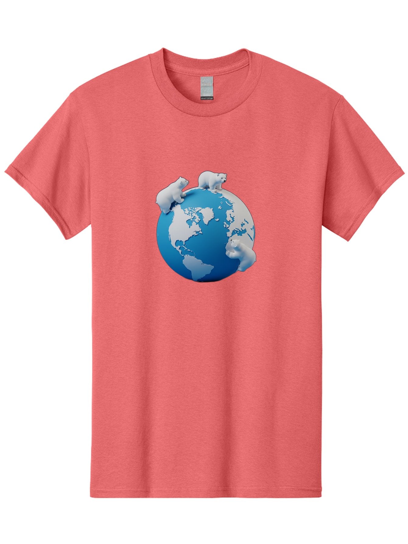 Polar-Bears-On-Globe Men'S Graphic Tee, 100% Cotton, Comfortable Casual Summer Wear, Machine Washable, Polar Bears On Globe, Global Unity, World Map, Wildlife Conservation, Environmental Awareness, Polar Bear Protection, Eco-Friendly, Bab210 5