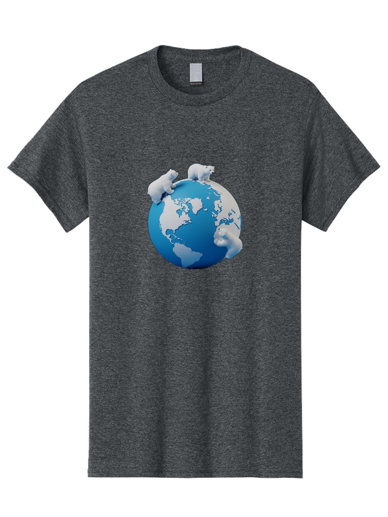 Polar-Bears-On-Globe Men'S Graphic Tee, 100% Cotton, Comfortable Casual Summer Wear, Machine Washable, Polar Bears On Globe, Global Unity, World Map, Wildlife Conservation, Environmental Awareness, Polar Bear Protection, Eco-Friendly, Bab210 8