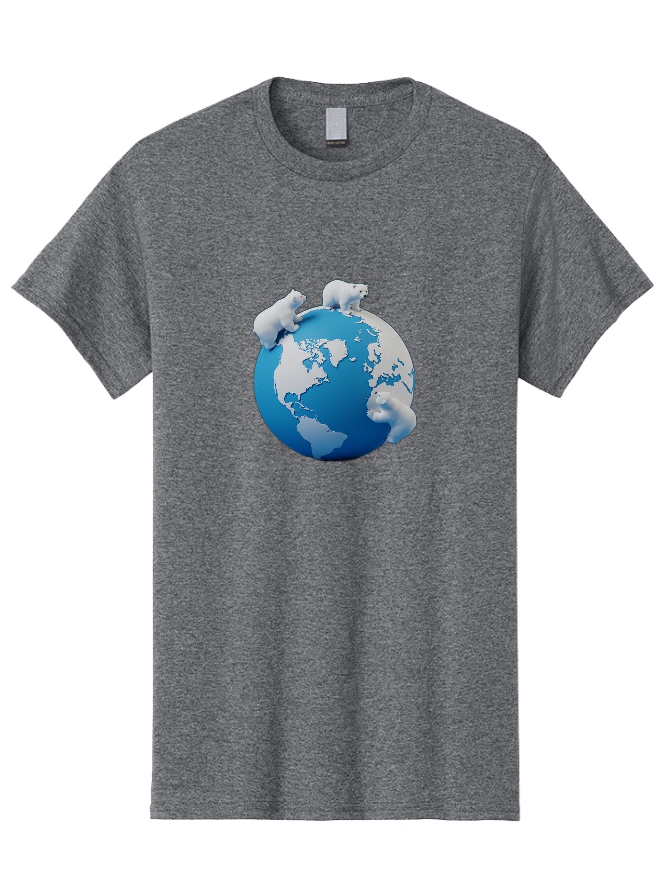Polar-Bears-On-Globe Men'S Graphic Tee, 100% Cotton, Comfortable Casual Summer Wear, Machine Washable, Polar Bears On Globe, Global Unity, World Map, Wildlife Conservation, Environmental Awareness, Polar Bear Protection, Eco-Friendly, Bab210 13