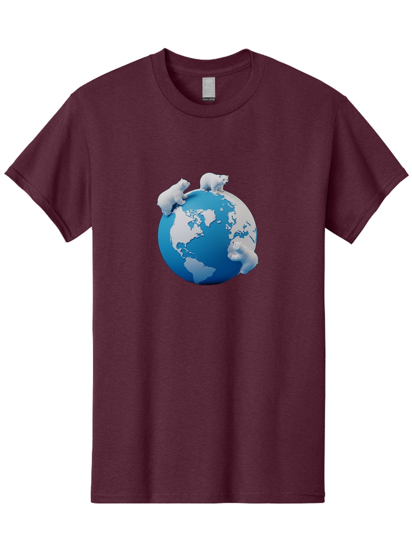 Polar-Bears-On-Globe Men'S Graphic Tee, 100% Cotton, Comfortable Casual Summer Wear, Machine Washable, Polar Bears On Globe, Global Unity, World Map, Wildlife Conservation, Environmental Awareness, Polar Bear Protection, Eco-Friendly, Bab210 14