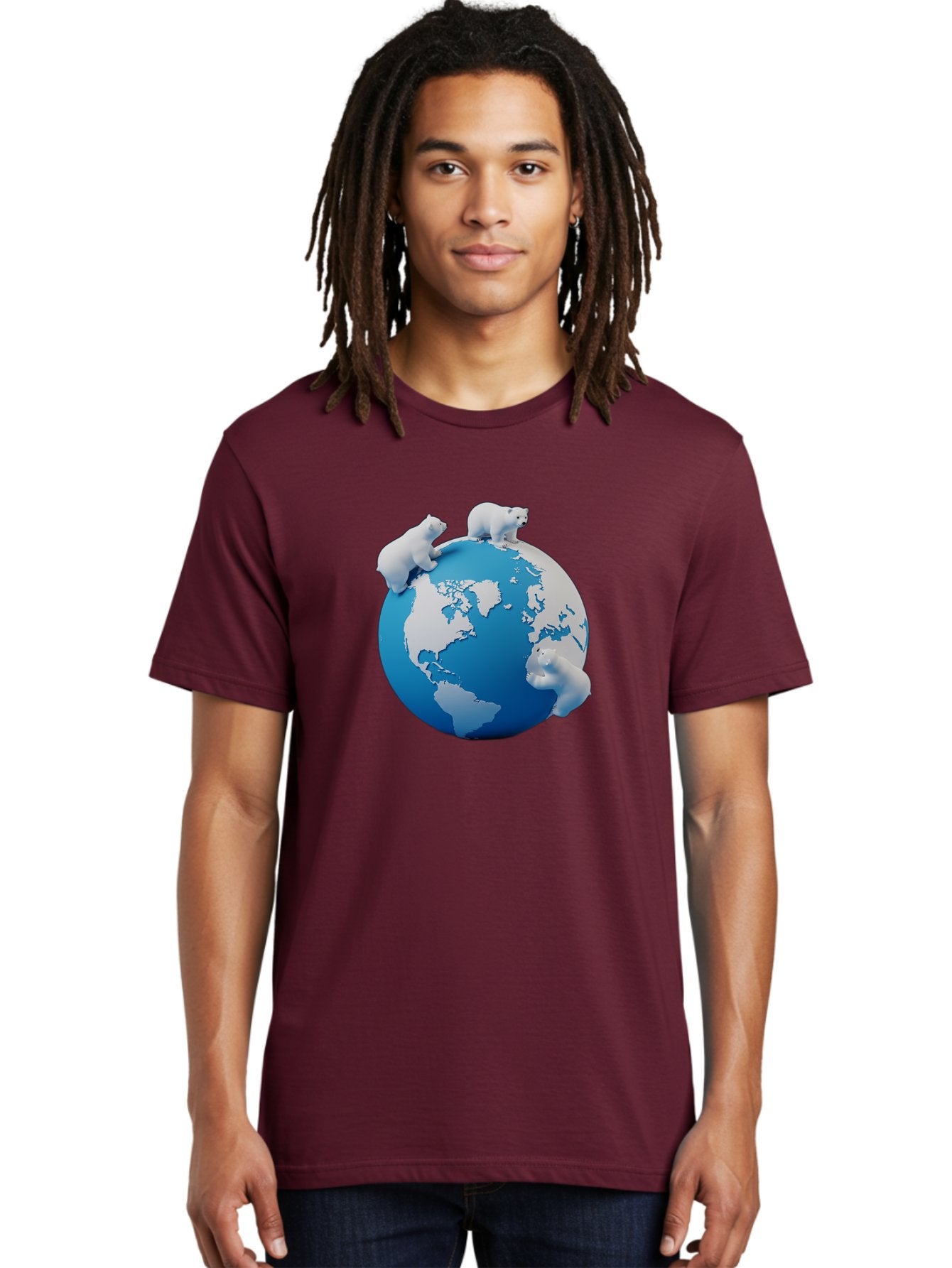Polar-Bears-On-Globe Men'S Graphic Tee, 100% Cotton, Comfortable Casual Summer Wear, Machine Washable, Polar Bears On Globe, Global Unity, World Map, Wildlife Conservation, Environmental Awareness, Polar Bear Protection, Eco-Friendly, Bab210 29