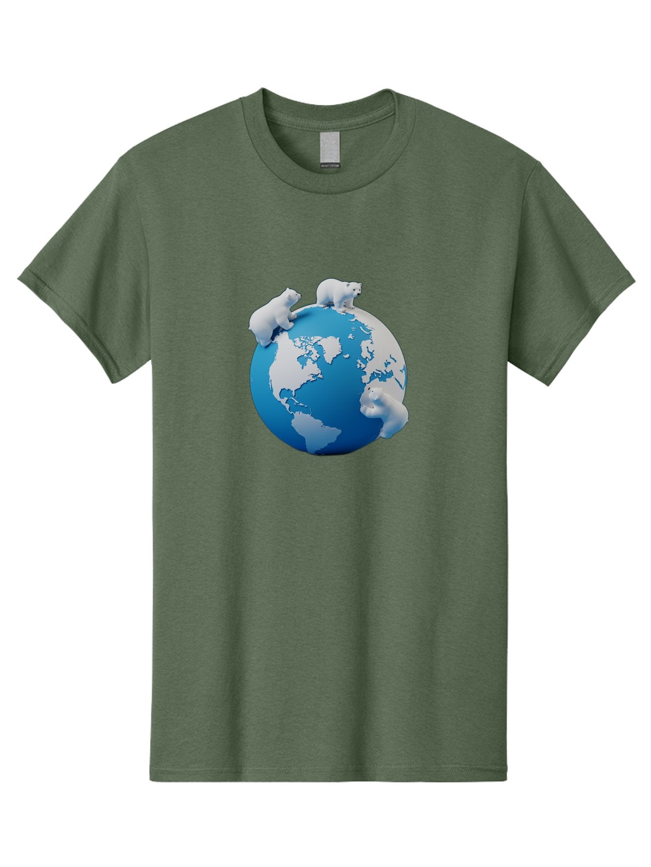 Polar-Bears-On-Globe Men'S Graphic Tee, 100% Cotton, Comfortable Casual Summer Wear, Machine Washable, Polar Bears On Globe, Global Unity, World Map, Wildlife Conservation, Environmental Awareness, Polar Bear Protection, Eco-Friendly, Bab210 12