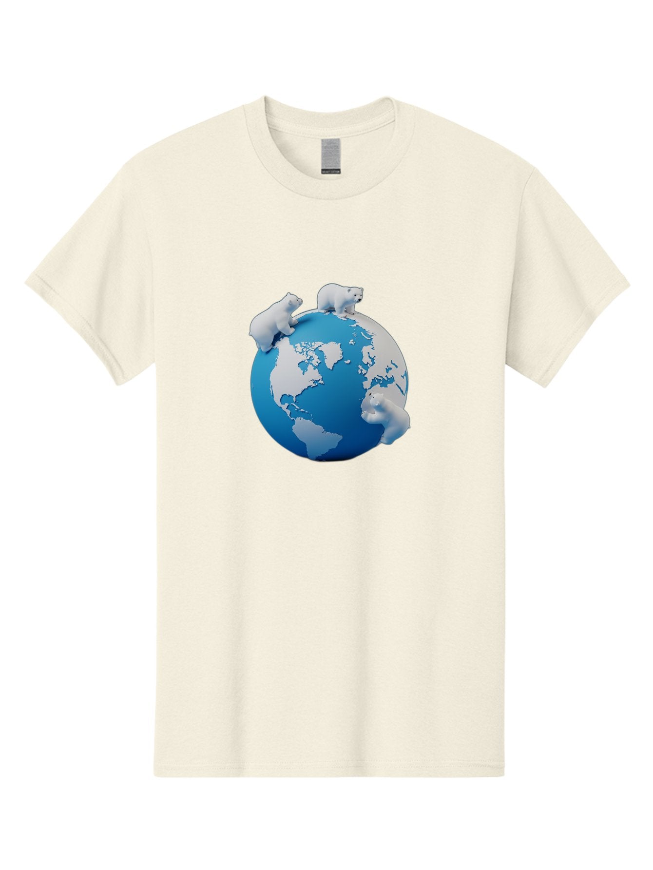 Polar-Bears-On-Globe Men'S Graphic Tee, 100% Cotton, Comfortable Casual Summer Wear, Machine Washable, Polar Bears On Globe, Global Unity, World Map, Wildlife Conservation, Environmental Awareness, Polar Bear Protection, Eco-Friendly, Bab210 10