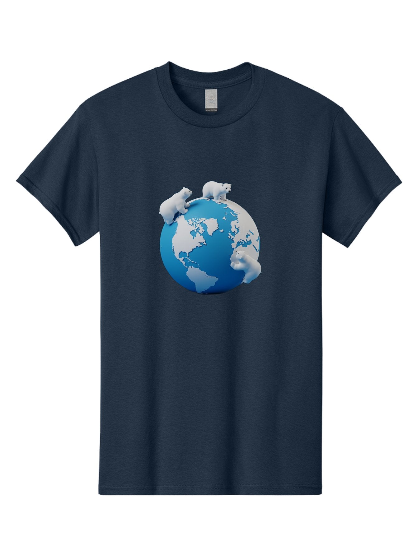 Polar-Bears-On-Globe Men'S Graphic Tee, 100% Cotton, Comfortable Casual Summer Wear, Machine Washable, Polar Bears On Globe, Global Unity, World Map, Wildlife Conservation, Environmental Awareness, Polar Bear Protection, Eco-Friendly, Bab210 9