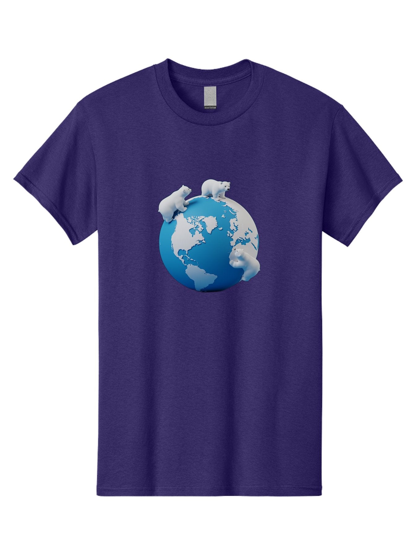 Polar-Bears-On-Globe Men'S Graphic Tee, 100% Cotton, Comfortable Casual Summer Wear, Machine Washable, Polar Bears On Globe, Global Unity, World Map, Wildlife Conservation, Environmental Awareness, Polar Bear Protection, Eco-Friendly, Bab210 7