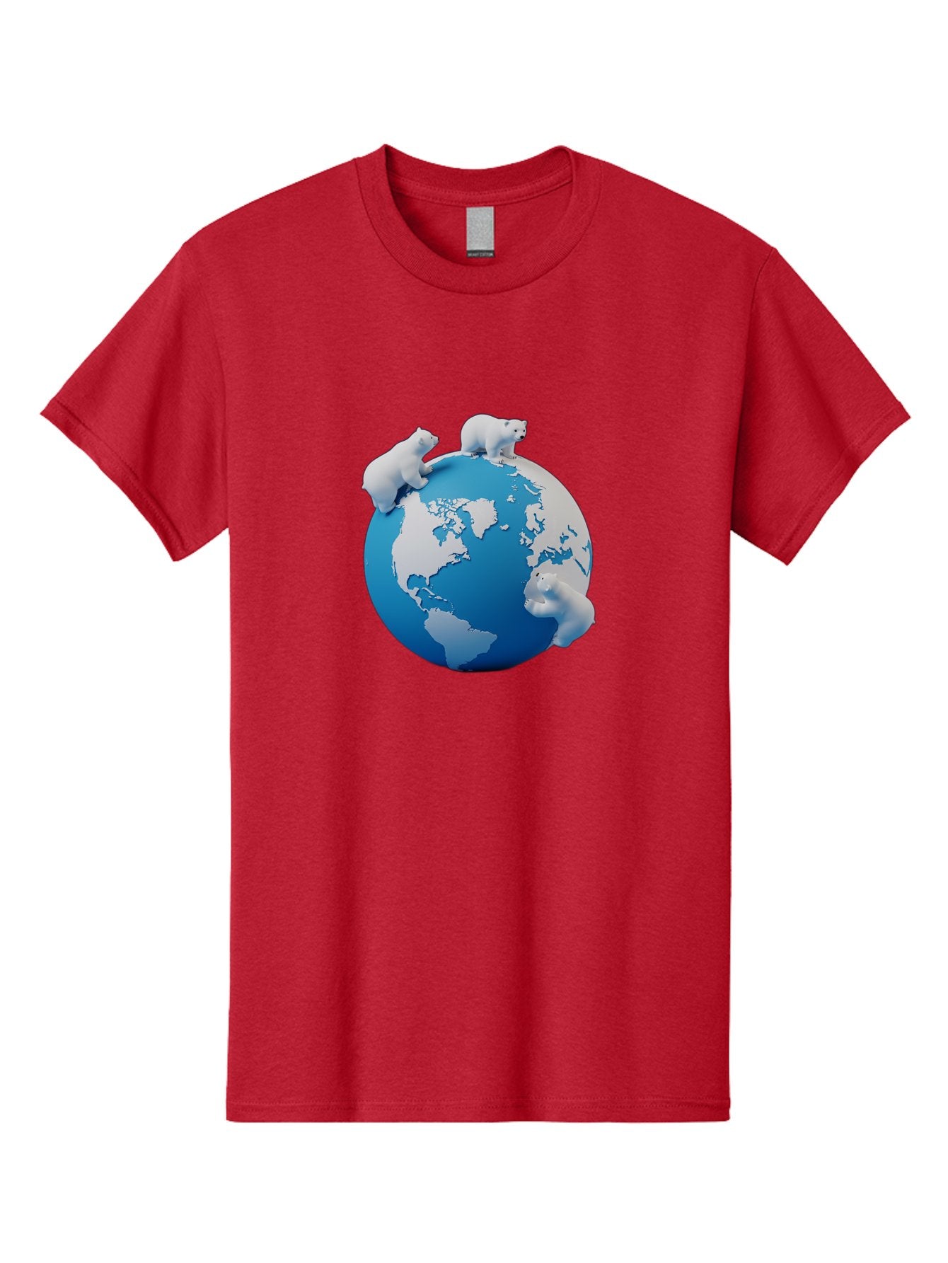 Polar-Bears-On-Globe Men'S Graphic Tee, 100% Cotton, Comfortable Casual Summer Wear, Machine Washable, Polar Bears On Globe, Global Unity, World Map, Wildlife Conservation, Environmental Awareness, Polar Bear Protection, Eco-Friendly, Bab210 6