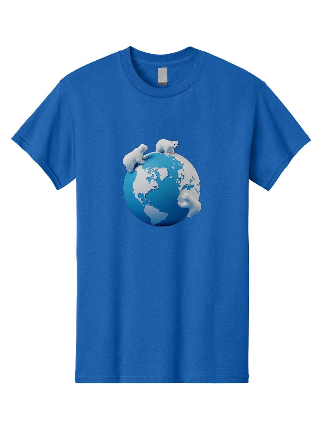 Polar-Bears-On-Globe Men'S Graphic Tee, 100% Cotton, Comfortable Casual Summer Wear, Machine Washable, Polar Bears On Globe, Global Unity, World Map, Wildlife Conservation, Environmental Awareness, Polar Bear Protection, Eco-Friendly, Bab210 3