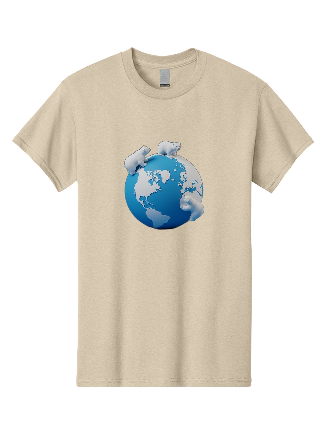 Polar-Bears-On-Globe Men'S Graphic Tee, 100% Cotton, Comfortable Casual Summer Wear, Machine Washable, Polar Bears On Globe, Global Unity, World Map, Wildlife Conservation, Environmental Awareness, Polar Bear Protection, Eco-Friendly, Bab210
