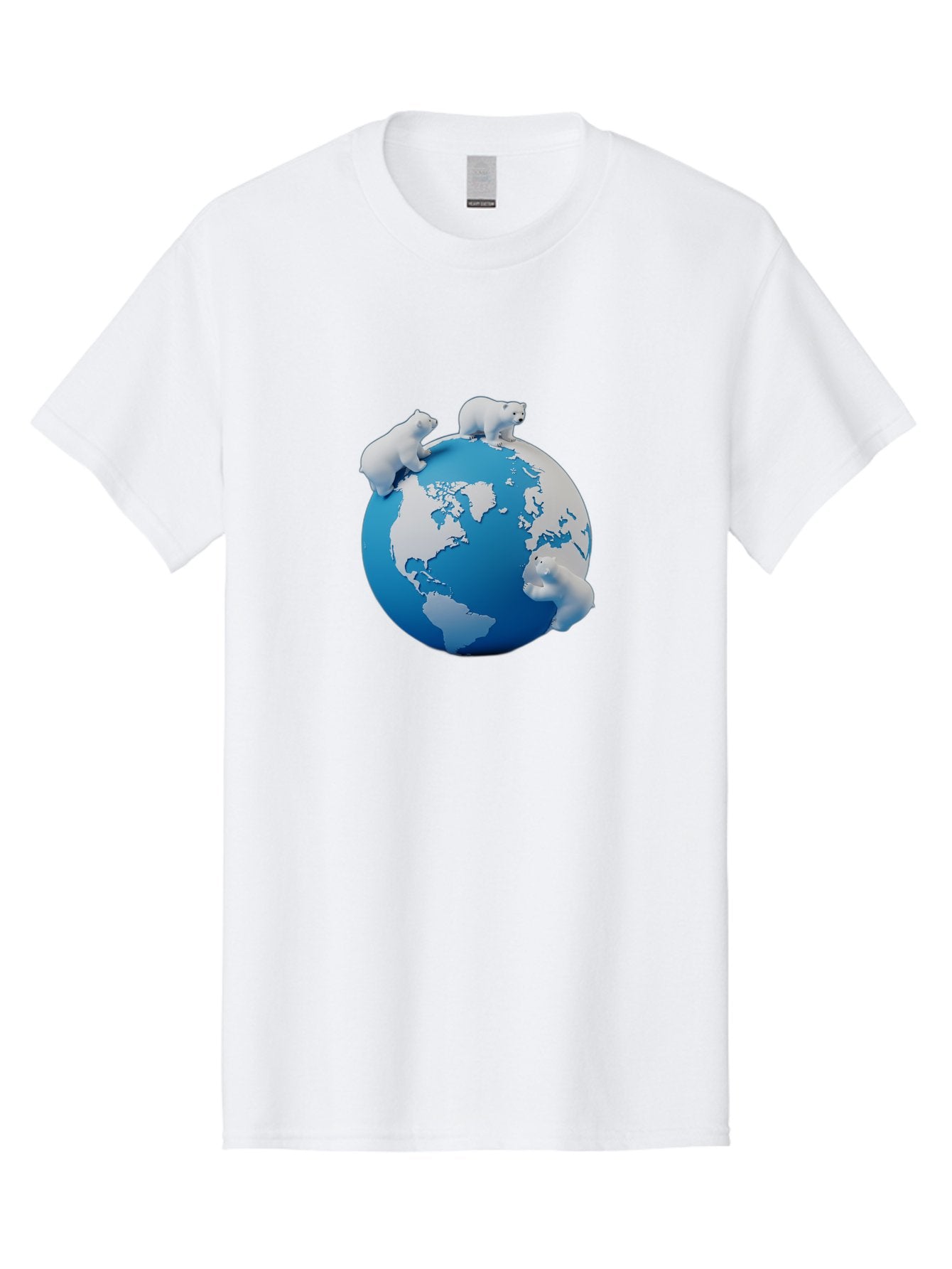 Polar-Bears-On-Globe Men'S Graphic Tee, 100% Cotton, Comfortable Casual Summer Wear, Machine Washable, Polar Bears On Globe, Global Unity, World Map, Wildlife Conservation, Environmental Awareness, Polar Bear Protection, Eco-Friendly, Bab210 15