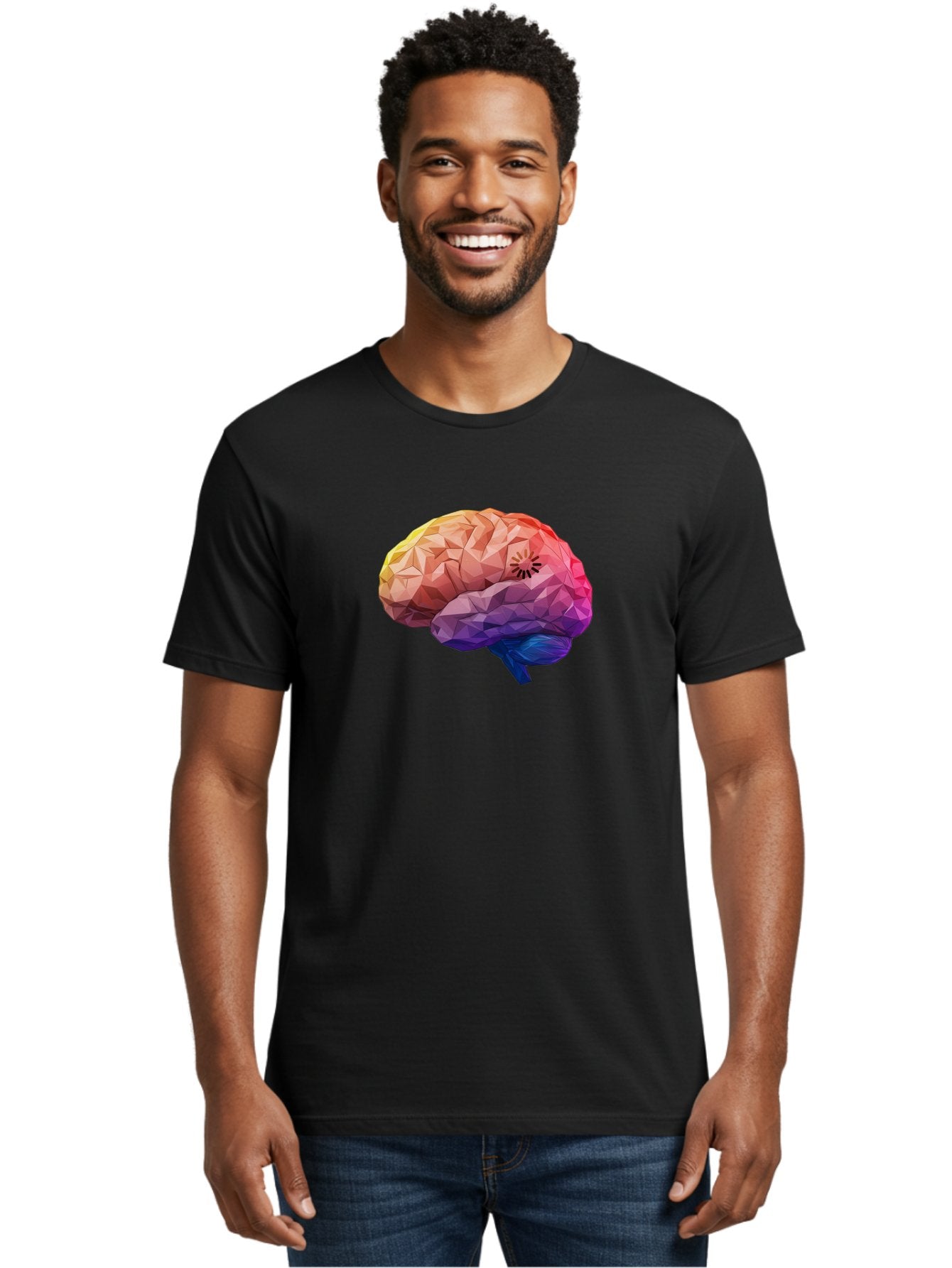 Polygonal-Brain Men'S Graphic Tee, 100% Cotton, Comfortable Casual Summer Wear, Machine Washable, Low Poly Brain, Colorful Brain, 3D Brain Model, Geometric Art, Brain Illustration, Neuroscience, Cognitive Function, Mental Health Awareness, Bab211 29
