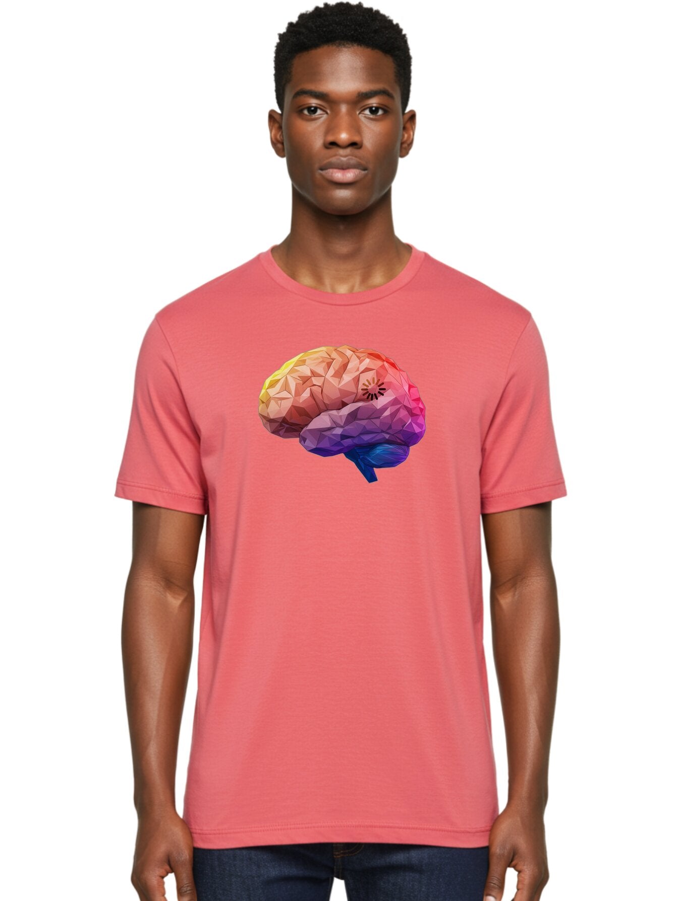 Polygonal-Brain Men'S Graphic Tee, 100% Cotton, Comfortable Casual Summer Wear, Machine Washable, Low Poly Brain, Colorful Brain, 3D Brain Model, Geometric Art, Brain Illustration, Neuroscience, Cognitive Function, Mental Health Awareness, Bab211 18