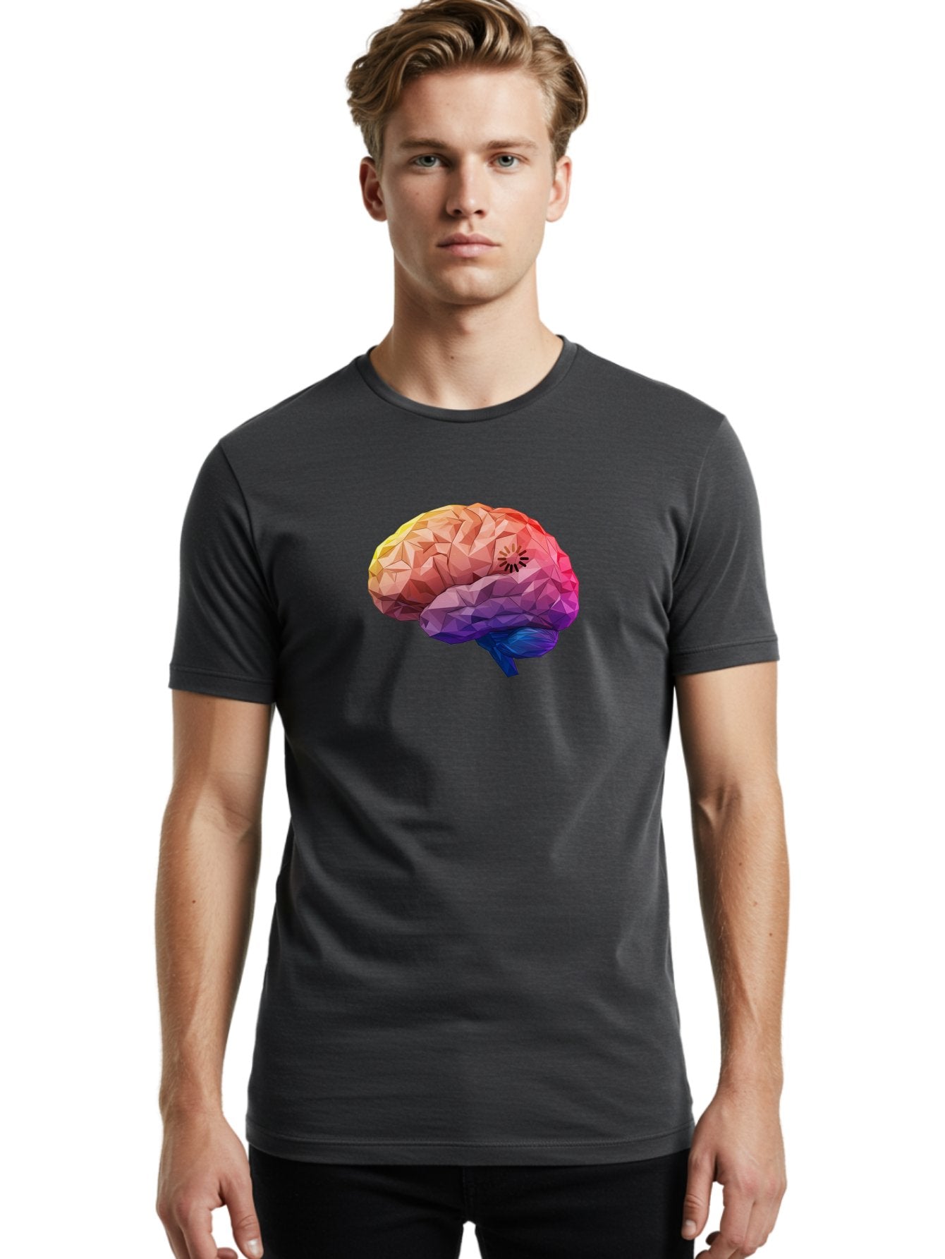 Polygonal-Brain Men'S Graphic Tee, 100% Cotton, Comfortable Casual Summer Wear, Machine Washable, Low Poly Brain, Colorful Brain, 3D Brain Model, Geometric Art, Brain Illustration, Neuroscience, Cognitive Function, Mental Health Awareness, Bab211 24
