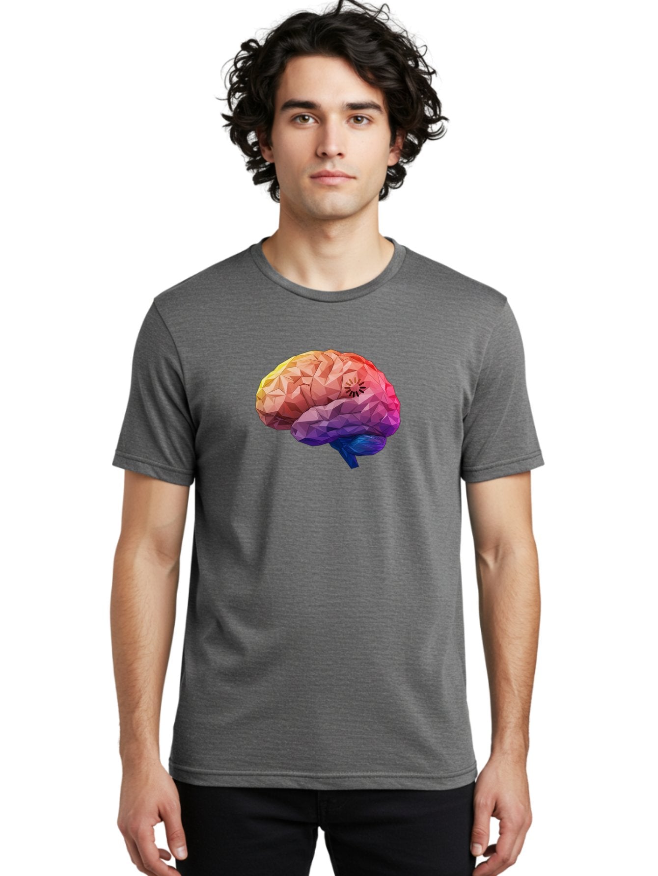 Polygonal-Brain Men'S Graphic Tee, 100% Cotton, Comfortable Casual Summer Wear, Machine Washable, Low Poly Brain, Colorful Brain, 3D Brain Model, Geometric Art, Brain Illustration, Neuroscience, Cognitive Function, Mental Health Awareness, Bab211 20