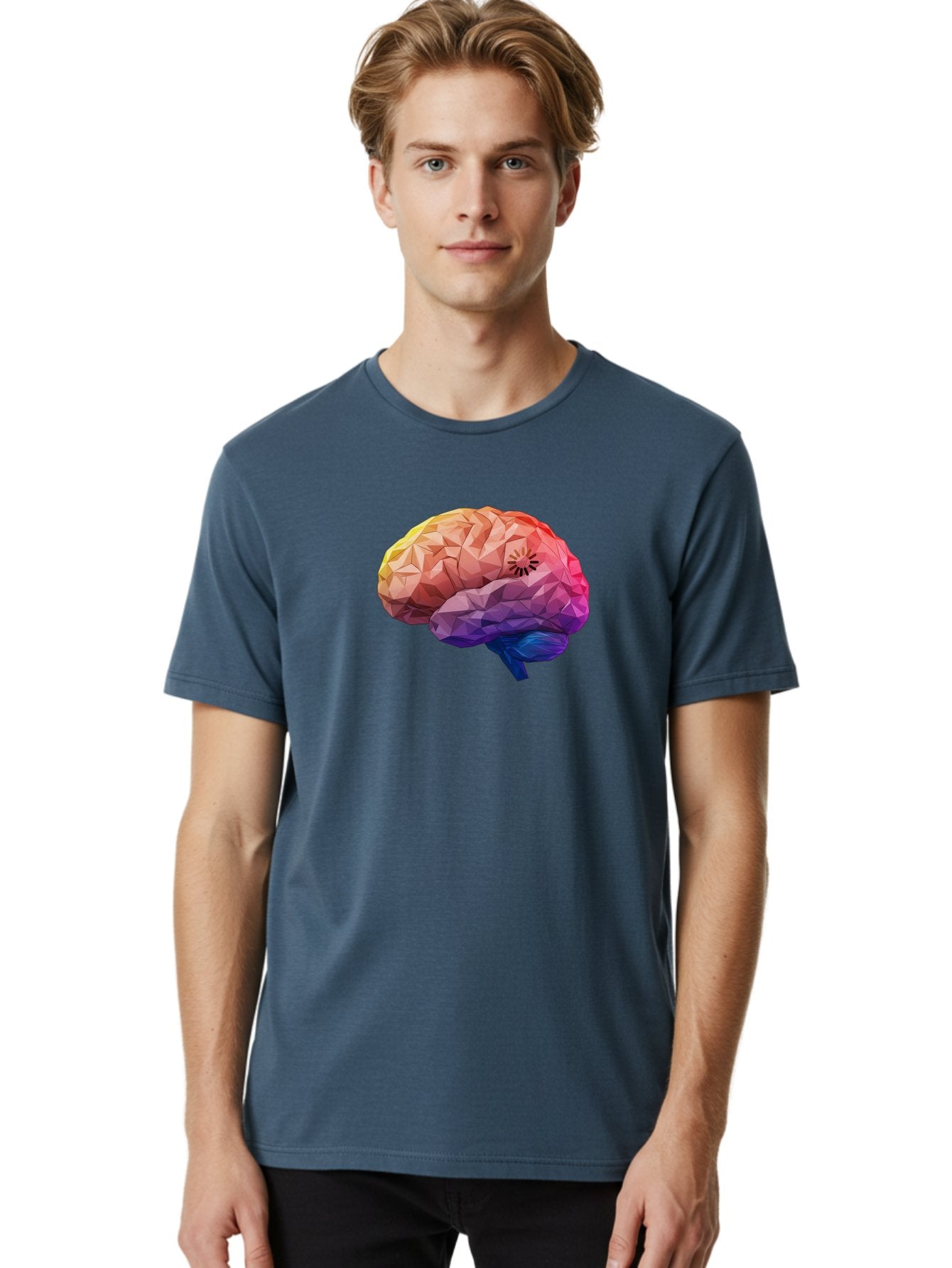 Polygonal-Brain Men'S Graphic Tee, 100% Cotton, Comfortable Casual Summer Wear, Machine Washable, Low Poly Brain, Colorful Brain, 3D Brain Model, Geometric Art, Brain Illustration, Neuroscience, Cognitive Function, Mental Health Awareness, Bab211 23