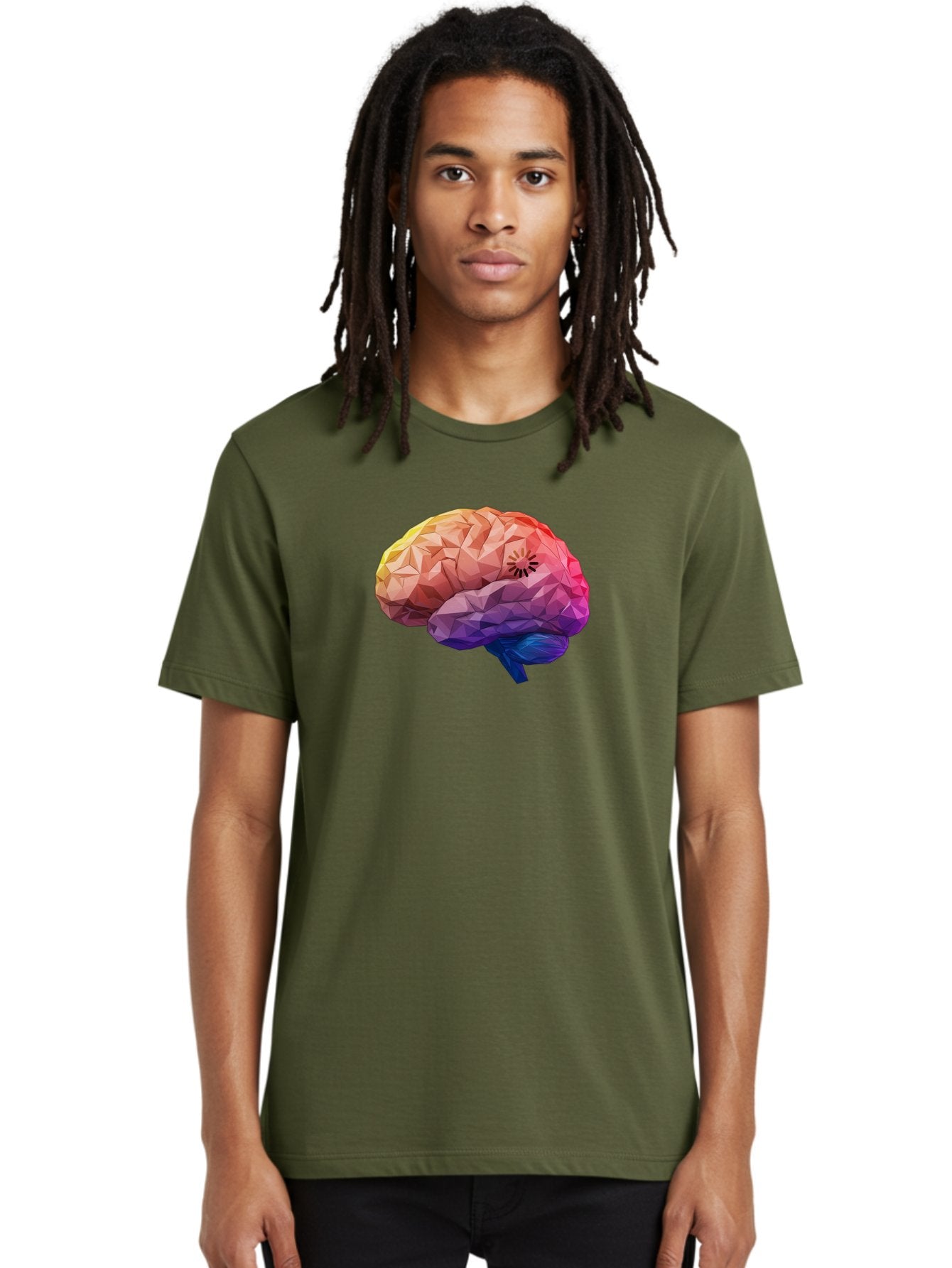 Polygonal-Brain Men'S Graphic Tee, 100% Cotton, Comfortable Casual Summer Wear, Machine Washable, Low Poly Brain, Colorful Brain, 3D Brain Model, Geometric Art, Brain Illustration, Neuroscience, Cognitive Function, Mental Health Awareness, Bab211 16