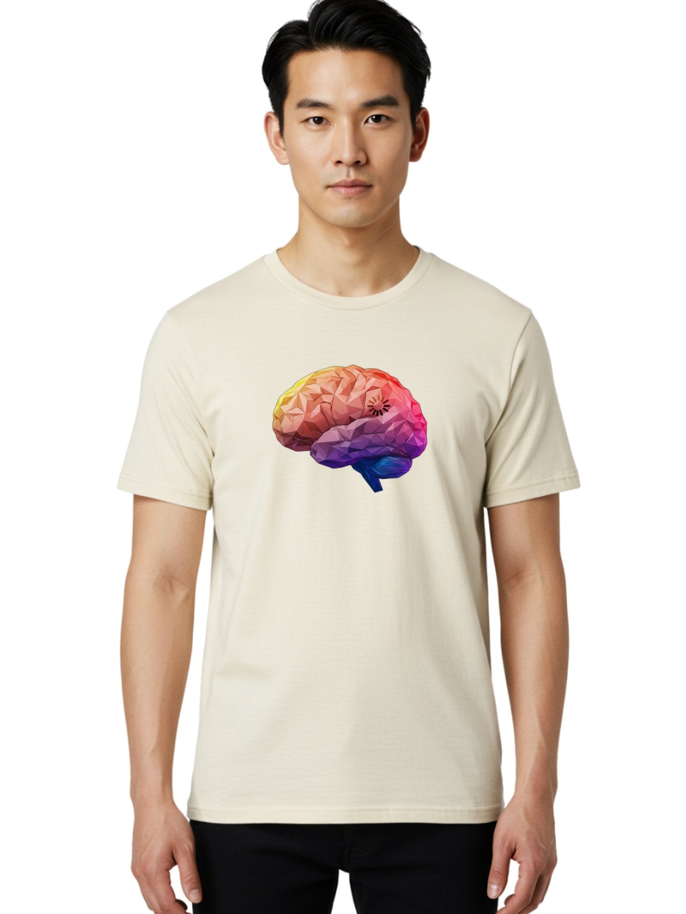 Polygonal-Brain Men'S Graphic Tee, 100% Cotton, Comfortable Casual Summer Wear, Machine Washable, Low Poly Brain, Colorful Brain, 3D Brain Model, Geometric Art, Brain Illustration, Neuroscience, Cognitive Function, Mental Health Awareness, Bab211 21