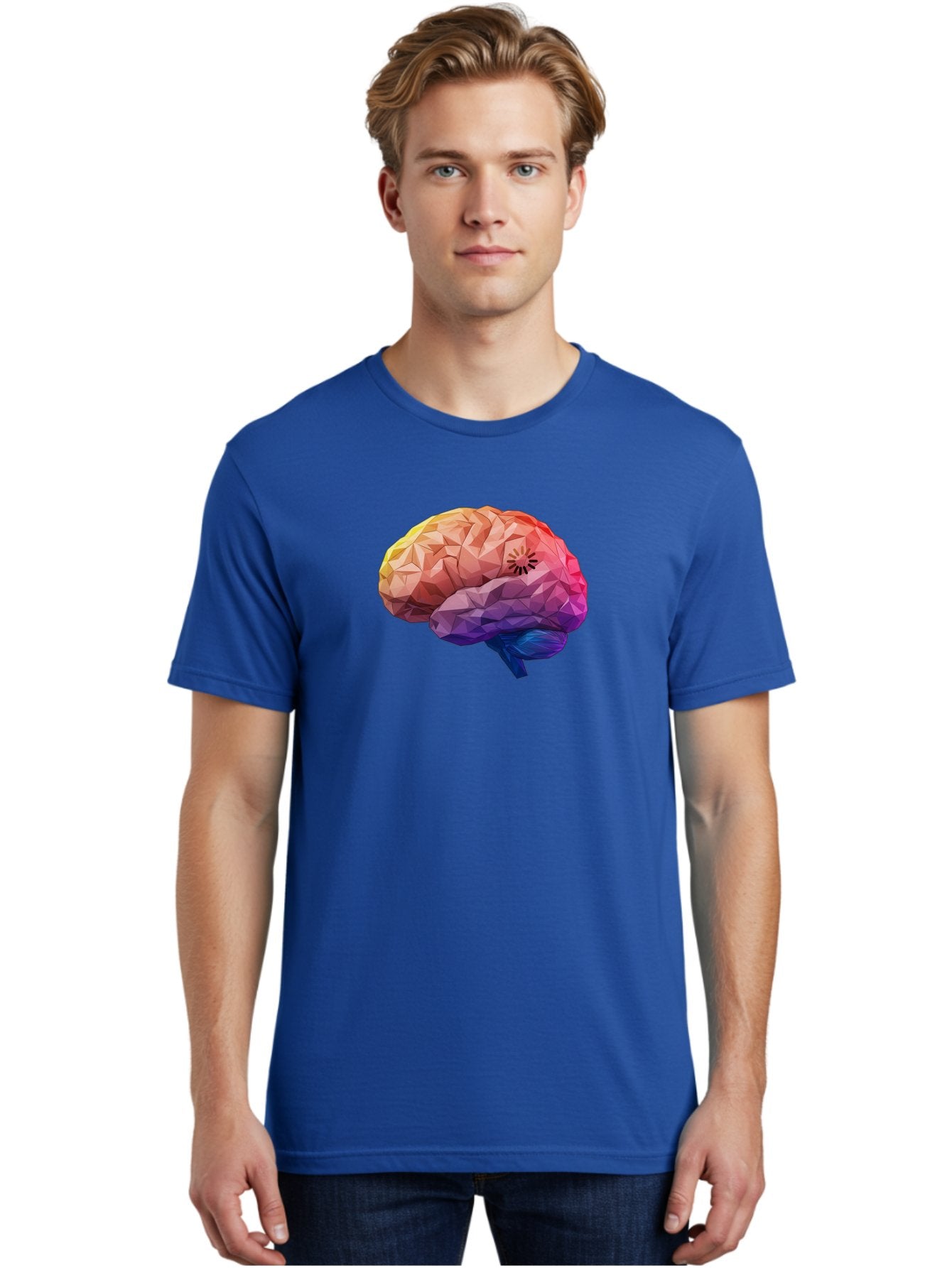 Polygonal-Brain Men'S Graphic Tee, 100% Cotton, Comfortable Casual Summer Wear, Machine Washable, Low Poly Brain, Colorful Brain, 3D Brain Model, Geometric Art, Brain Illustration, Neuroscience, Cognitive Function, Mental Health Awareness, Bab211 26