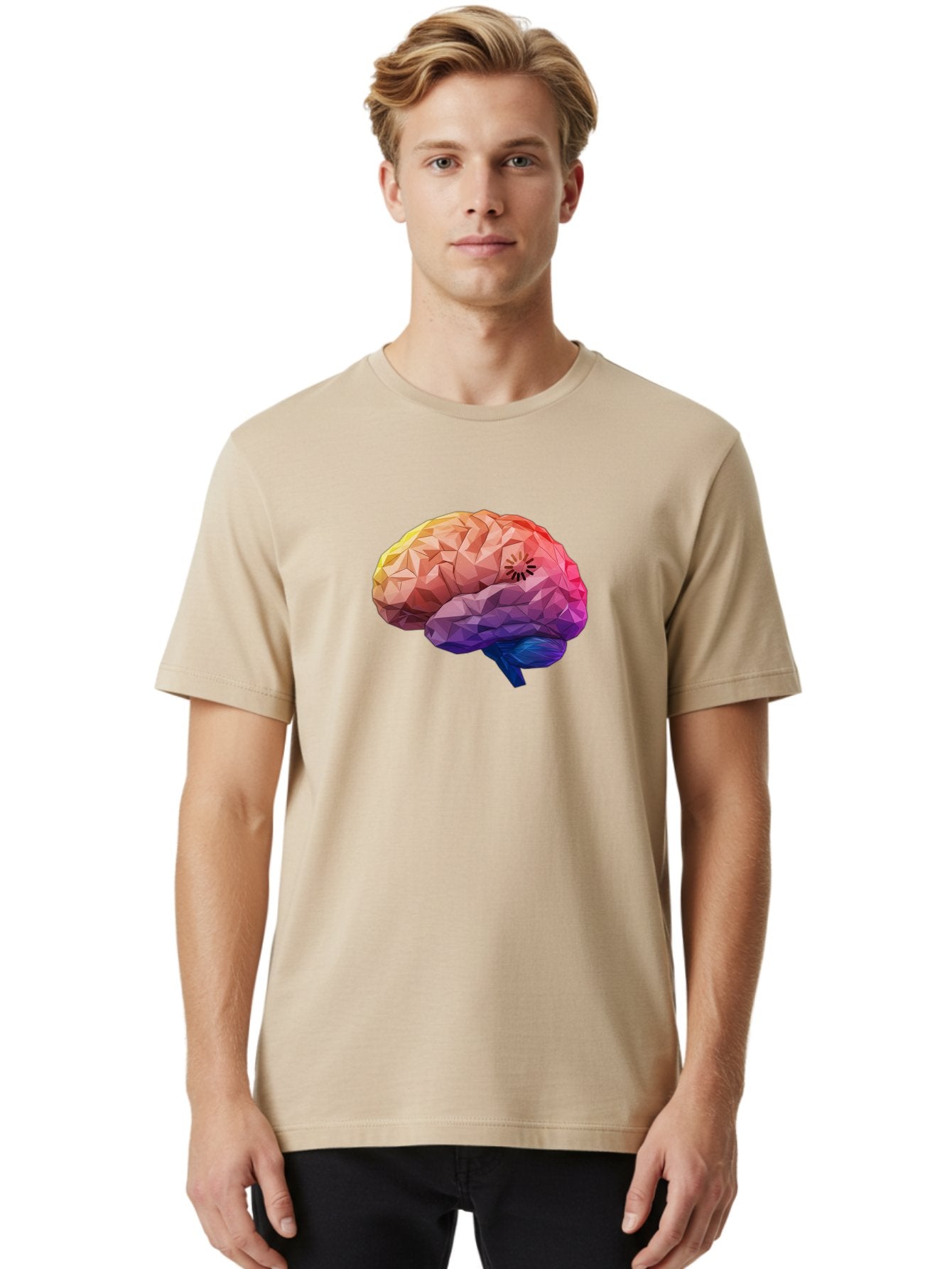 Polygonal-Brain Men'S Graphic Tee, 100% Cotton, Comfortable Casual Summer Wear, Machine Washable, Low Poly Brain, Colorful Brain, 3D Brain Model, Geometric Art, Brain Illustration, Neuroscience, Cognitive Function, Mental Health Awareness, Bab211 17