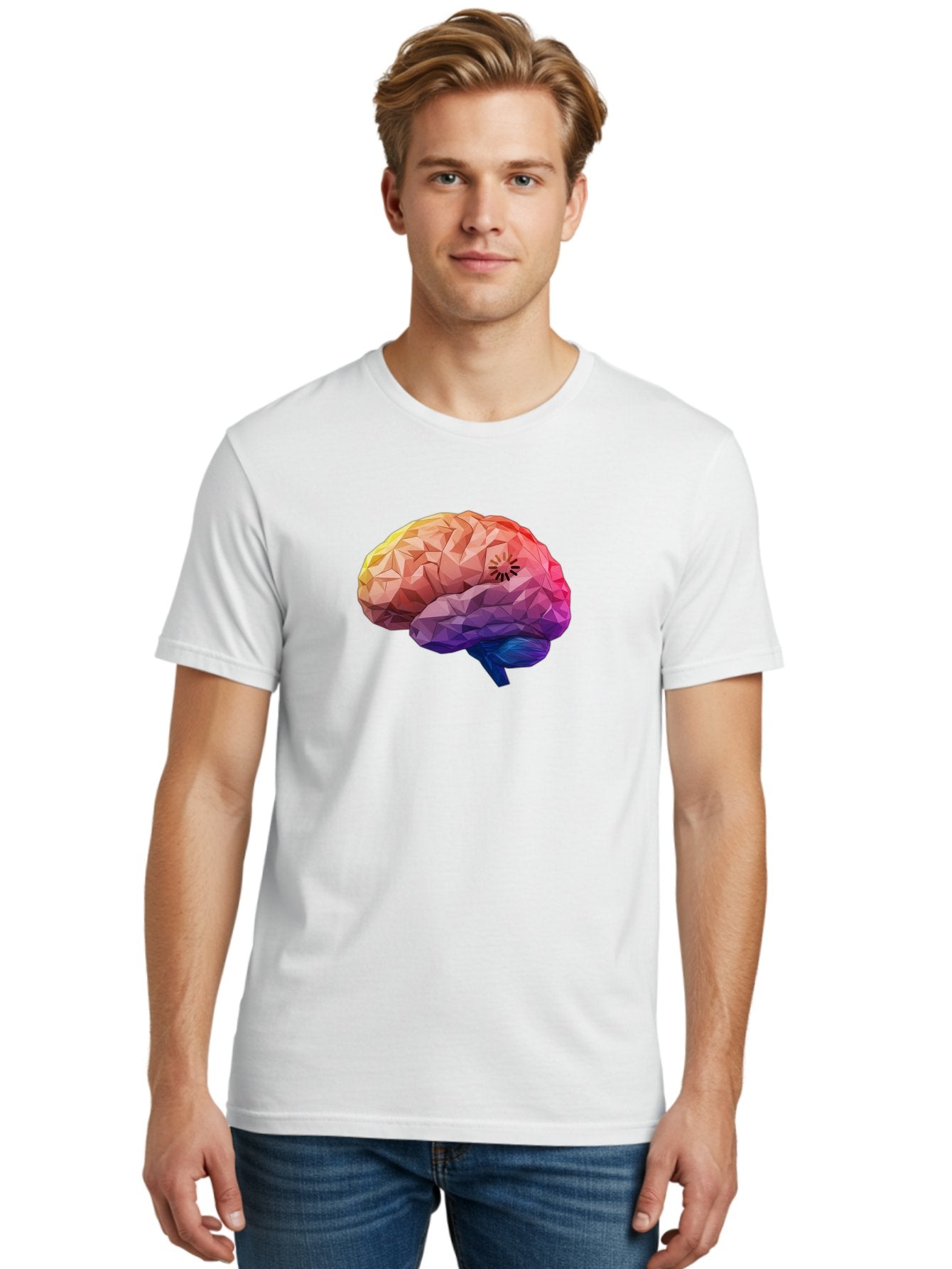 Polygonal-Brain Men'S Graphic Tee, 100% Cotton, Comfortable Casual Summer Wear, Machine Washable, Low Poly Brain, Colorful Brain, 3D Brain Model, Geometric Art, Brain Illustration, Neuroscience, Cognitive Function, Mental Health Awareness, Bab211 22