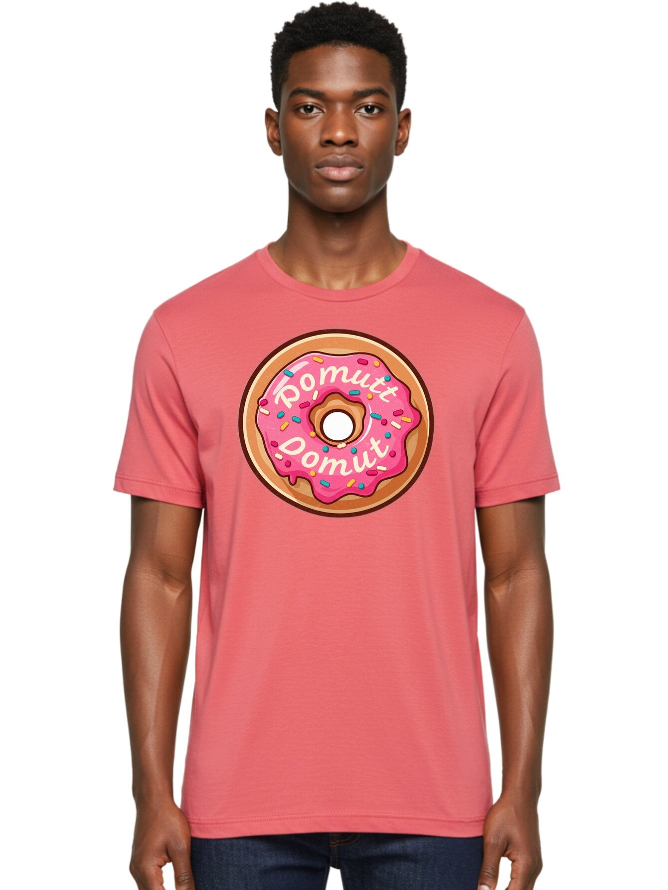 Pomutt-Pomutt-Donut Men'S Graphic Tee, 100% Cotton, Comfortable Casual Summer Wear, Machine Washable, Pink Frosted Donut, Donut With Sprinkles, Sweet Treat, Tasty Dessert, Colorful Donut, Pomutt Pomutt, Donut Illustration, Donut Art Bab212 16