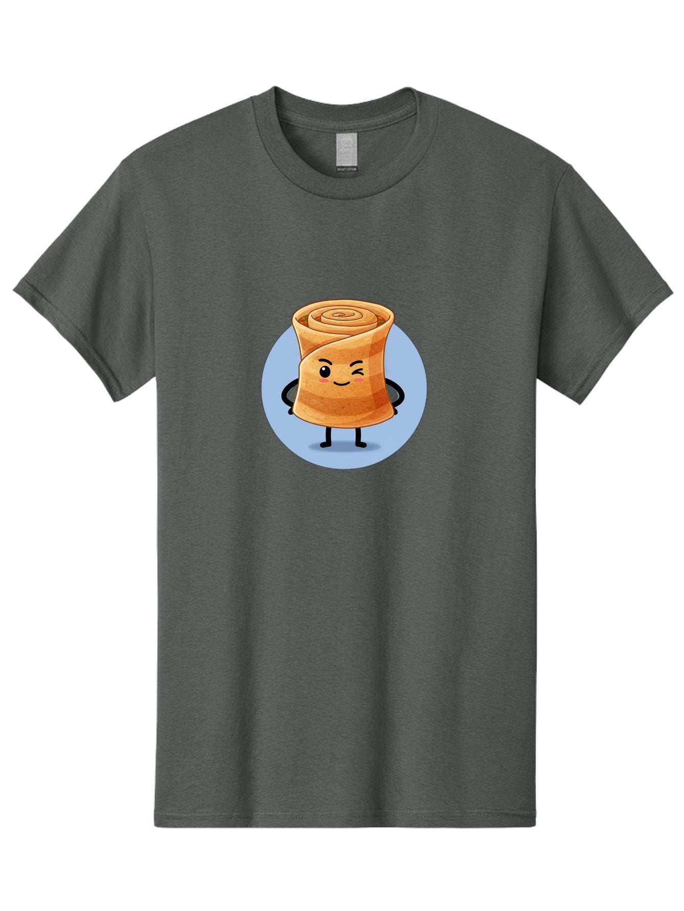 Popiah Men'S Graphic Tee, 100% Cotton, Comfortable Casual Summer Wear, Machine Washable, Cartoon Cinnamon Roll, Smiling Face, Winking, Cute Pastry, Baked Goods, Sweet Treats, Delicious Dessert, Kawaii Character, Adorable Illustration Bab213 9
