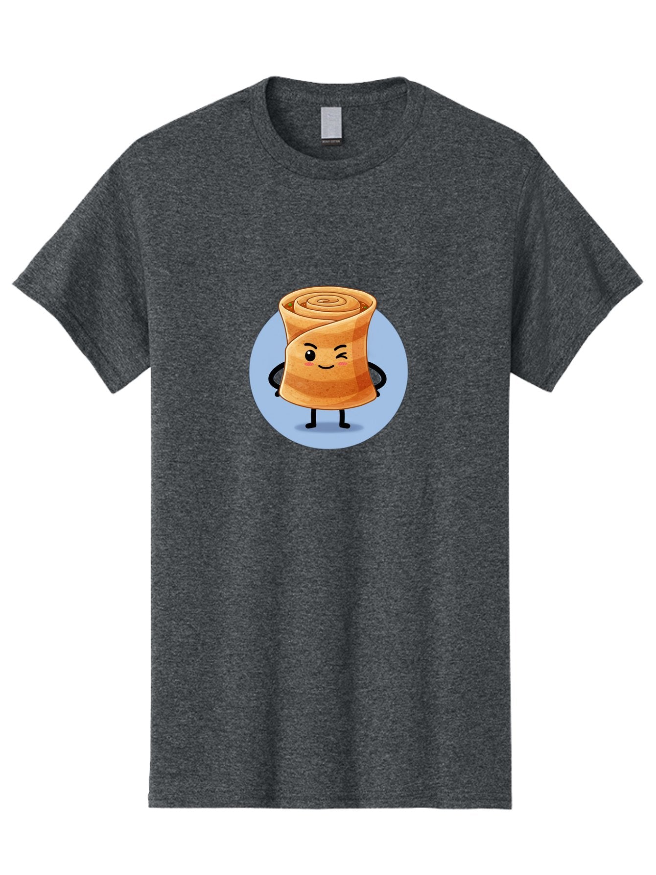 Popiah Men'S Graphic Tee, 100% Cotton, Comfortable Casual Summer Wear, Machine Washable, Cartoon Cinnamon Roll, Smiling Face, Winking, Cute Pastry, Baked Goods, Sweet Treats, Delicious Dessert, Kawaii Character, Adorable Illustration Bab213 15