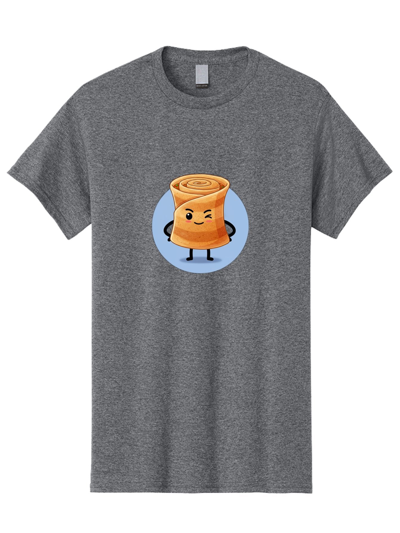 Popiah Men'S Graphic Tee, 100% Cotton, Comfortable Casual Summer Wear, Machine Washable, Cartoon Cinnamon Roll, Smiling Face, Winking, Cute Pastry, Baked Goods, Sweet Treats, Delicious Dessert, Kawaii Character, Adorable Illustration Bab213 12